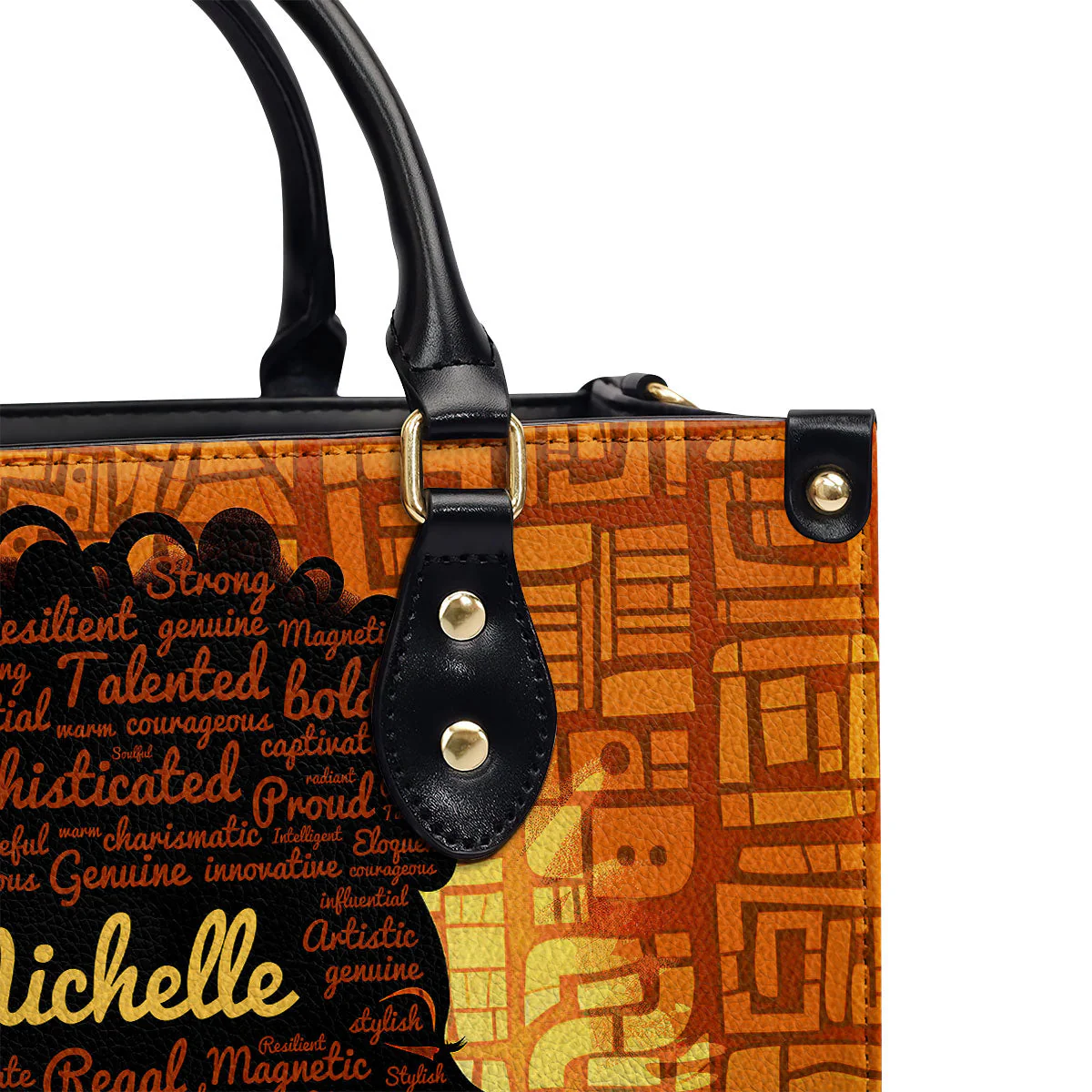 Inspirational Word Cloud Afro Queen - Personalized Leather Handbag - Empowered Gift For Her | HD95 - Image 6