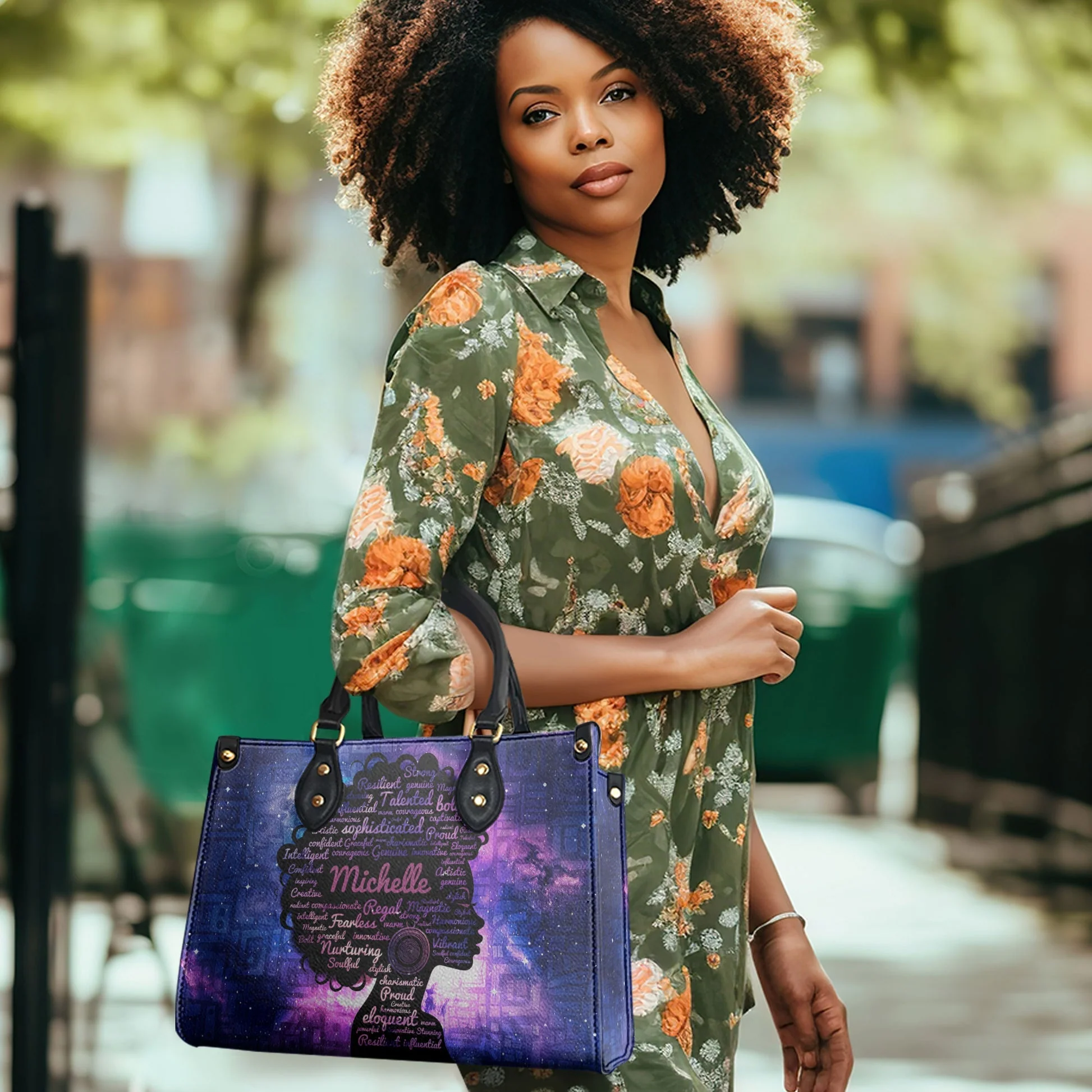 Inspirational Word Cloud Afro Queen - Personalized Leather Handbag - Empowered Gift For Her | HD95 - Image 7