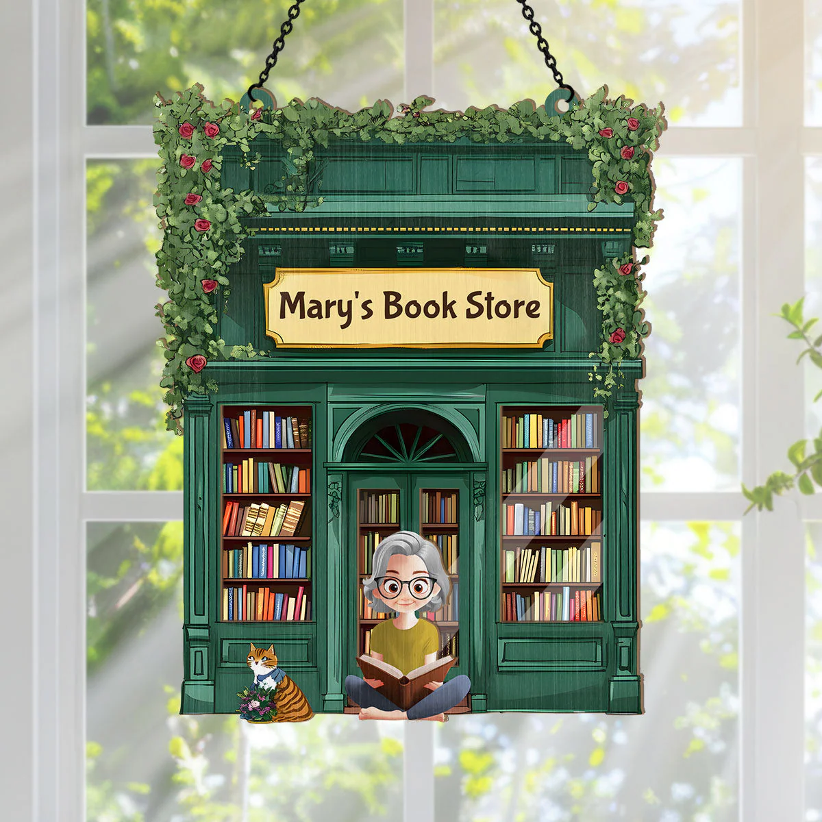 Into The Bookstore I Go To Lose Myself And Find My Soul - Personalized Window Hanging Suncatcher | CLB2 - Image 2