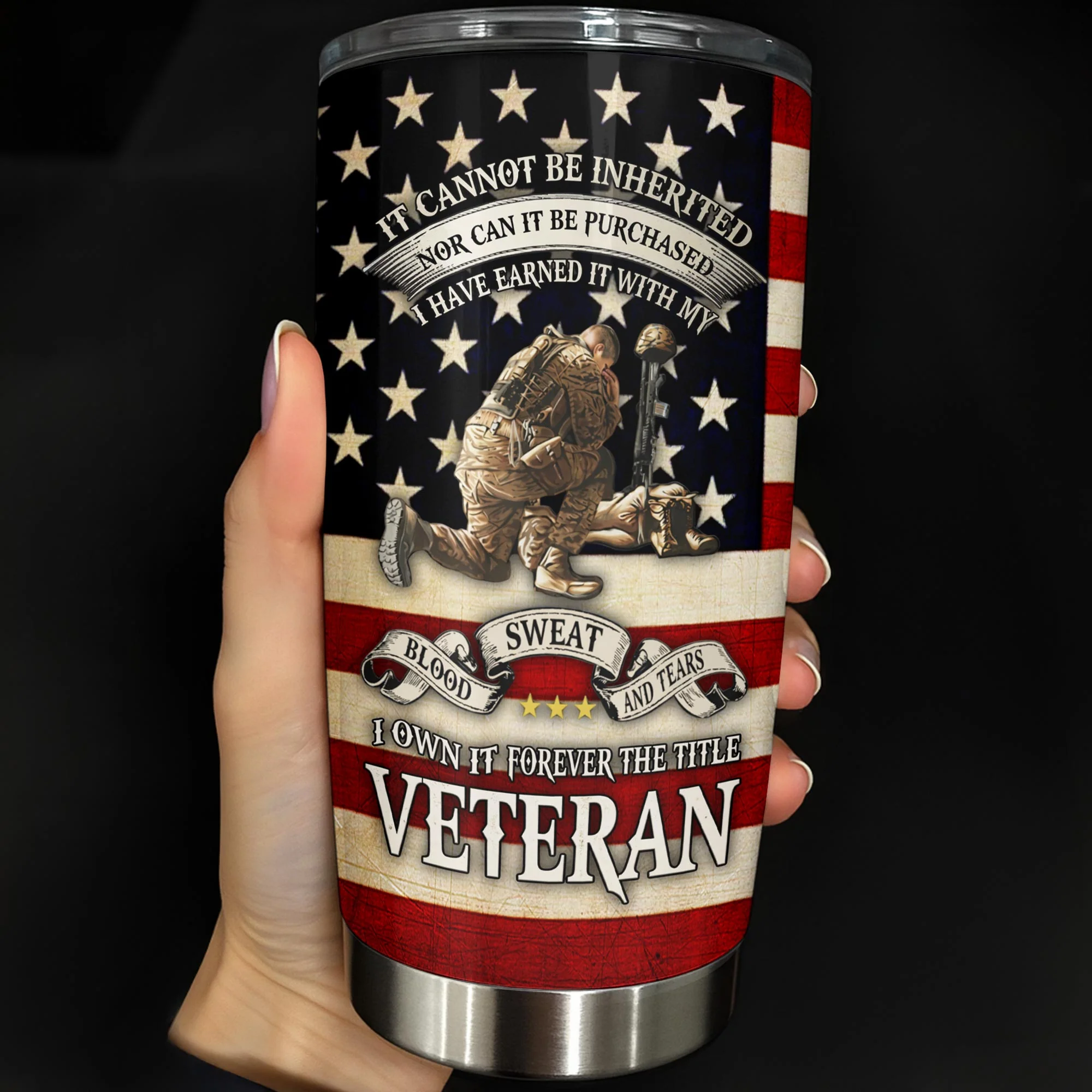 It Cannot Be Inherited Veteran American Flag Eagle And Soldier - Personalized Tumbler - Gift For Patriots - Image 2