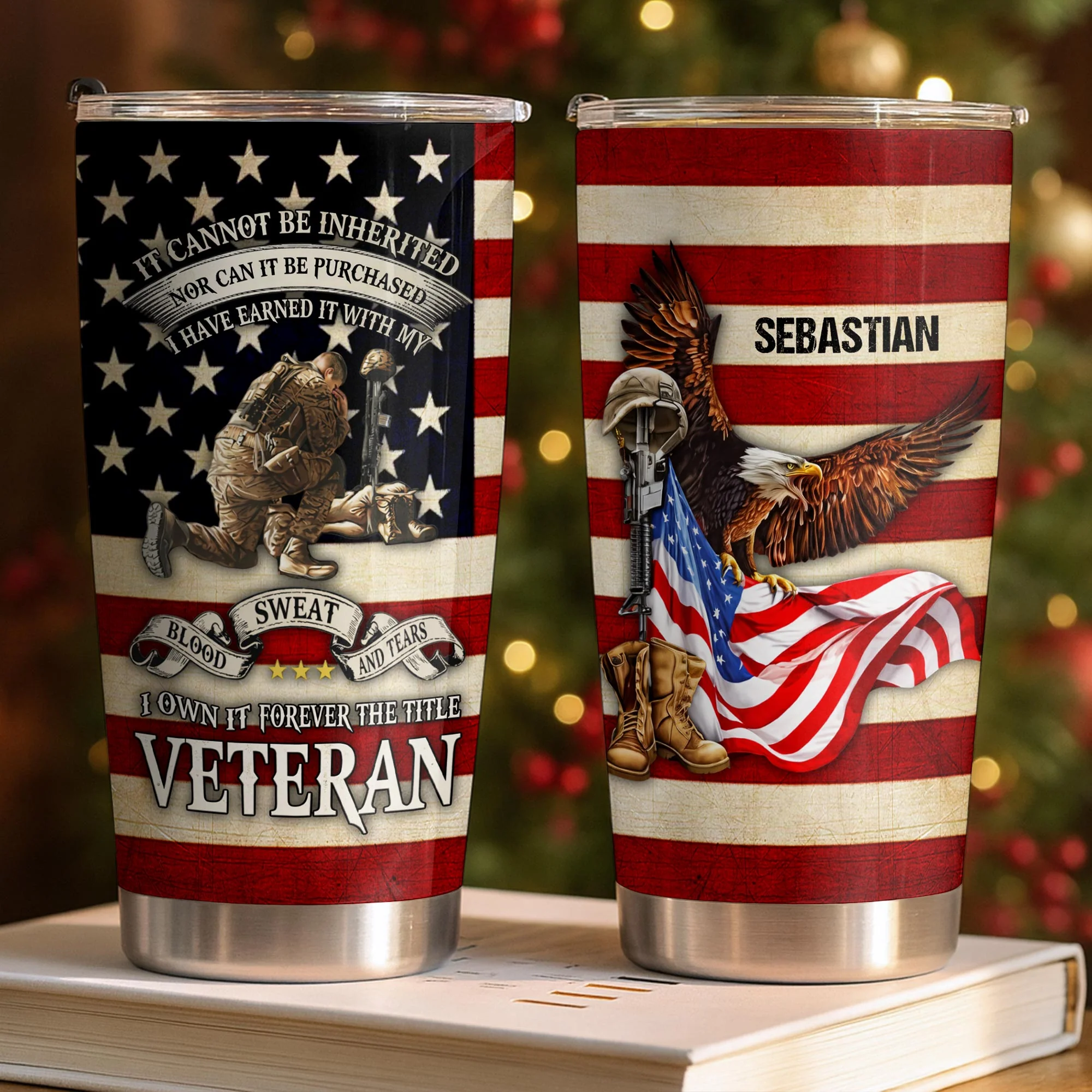 It Cannot Be Inherited Veteran American Flag Eagle And Soldier - Personalized Tumbler - Gift For Patriots - Image 3