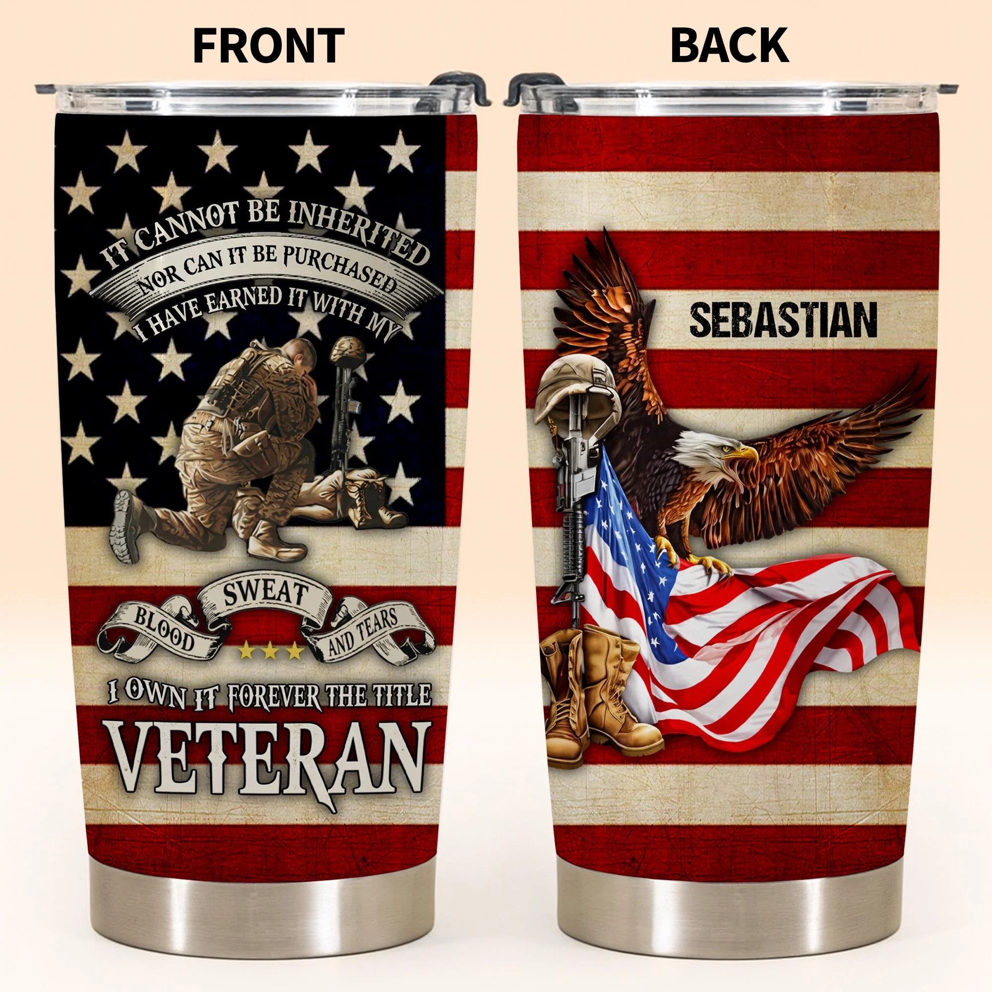 It Cannot Be Inherited Veteran American Flag Eagle And Soldier - Personalized Tumbler - Gift For Patriots - Image 4