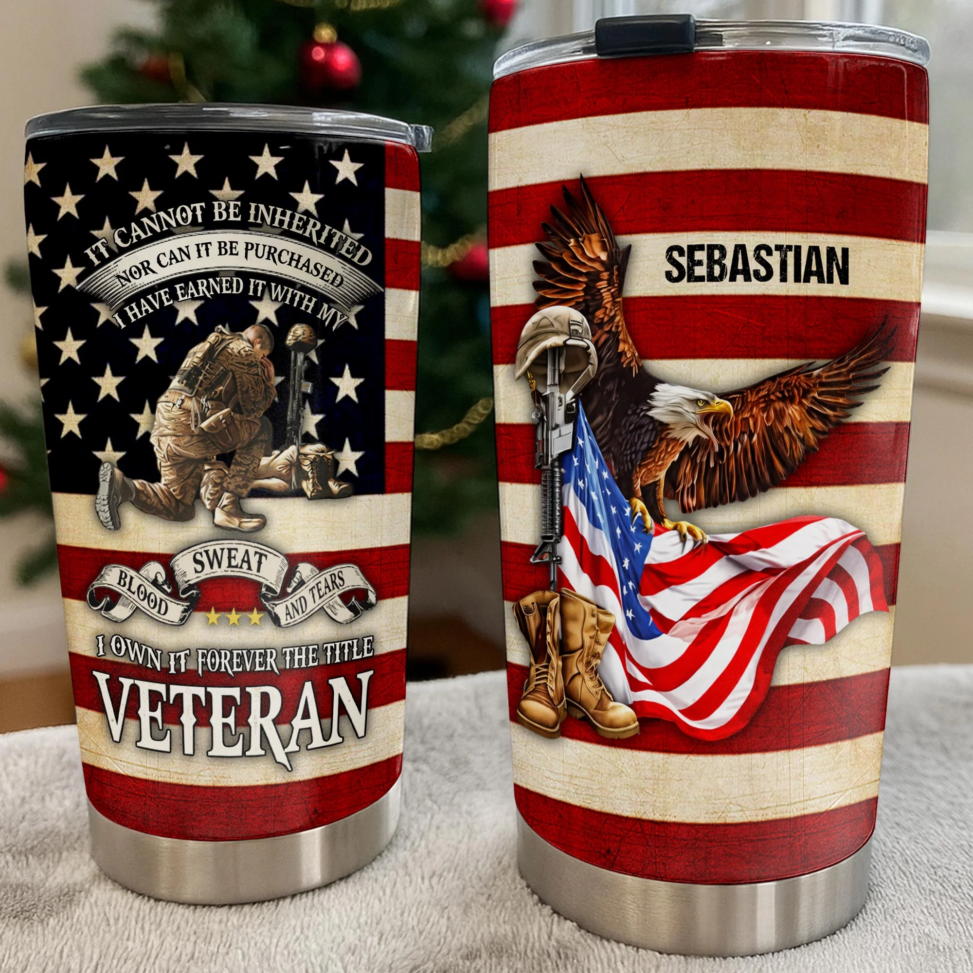 It Cannot Be Inherited Veteran American Flag Eagle And Soldier - Personalized Tumbler - Gift For Patriots - Image 7
