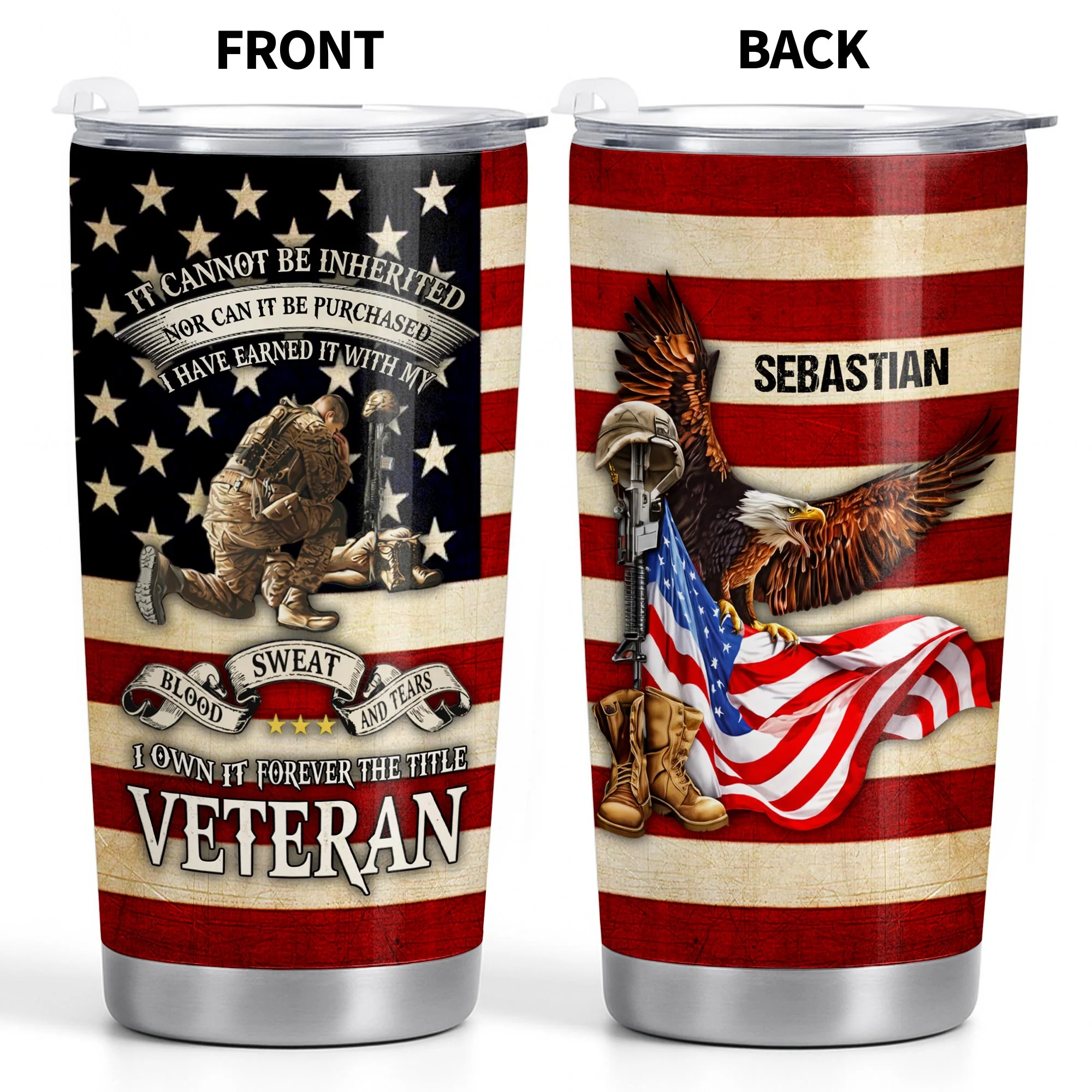 It Cannot Be Inherited Veteran American Flag Eagle And Soldier - Personalized Tumbler - Gift For Patriots - Image 9