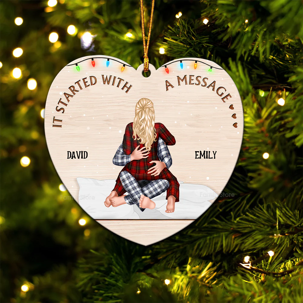 It Started With A Message - Gift for Couples - Personalized Wood Ornament - CL28 NH96 - Image 5