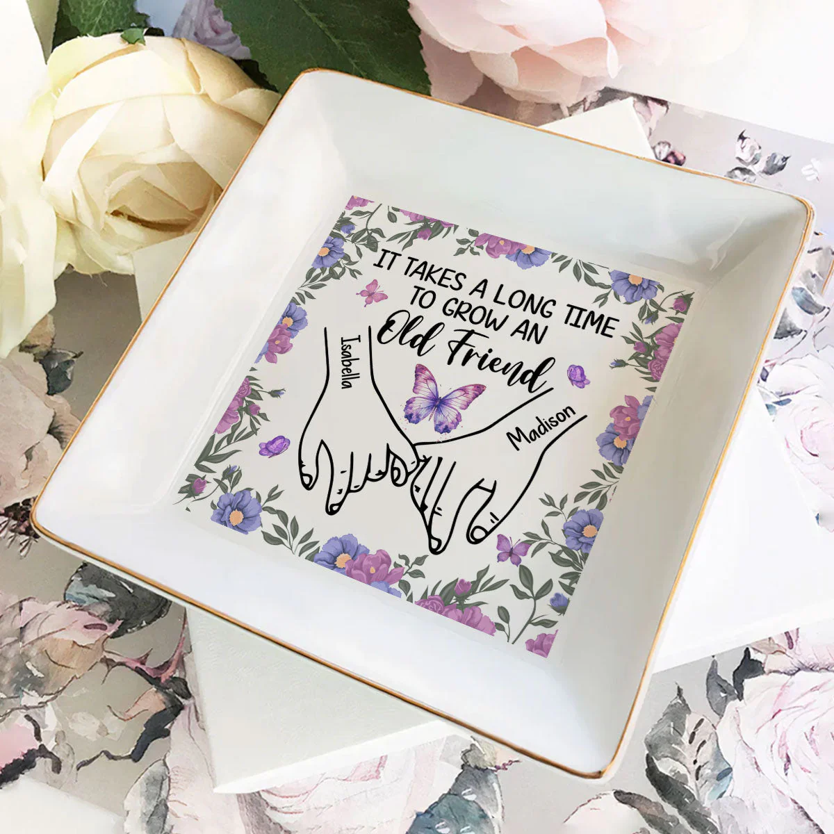 It Takes A Long Time To Grow An Old Friend - Personalized Jewelry Dish - Gift For Besties, Friends - NA94 - Image 2