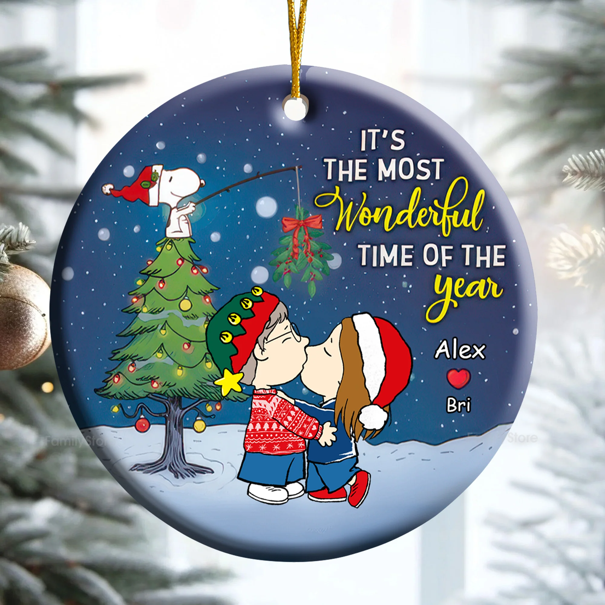 It's The Most Wonderful Time Of The Year Peanut Under The Mistletoe - Personalized Ceramic Ornament - Gift For Couple, Husband Wife - CL45 NH96 - Image 4