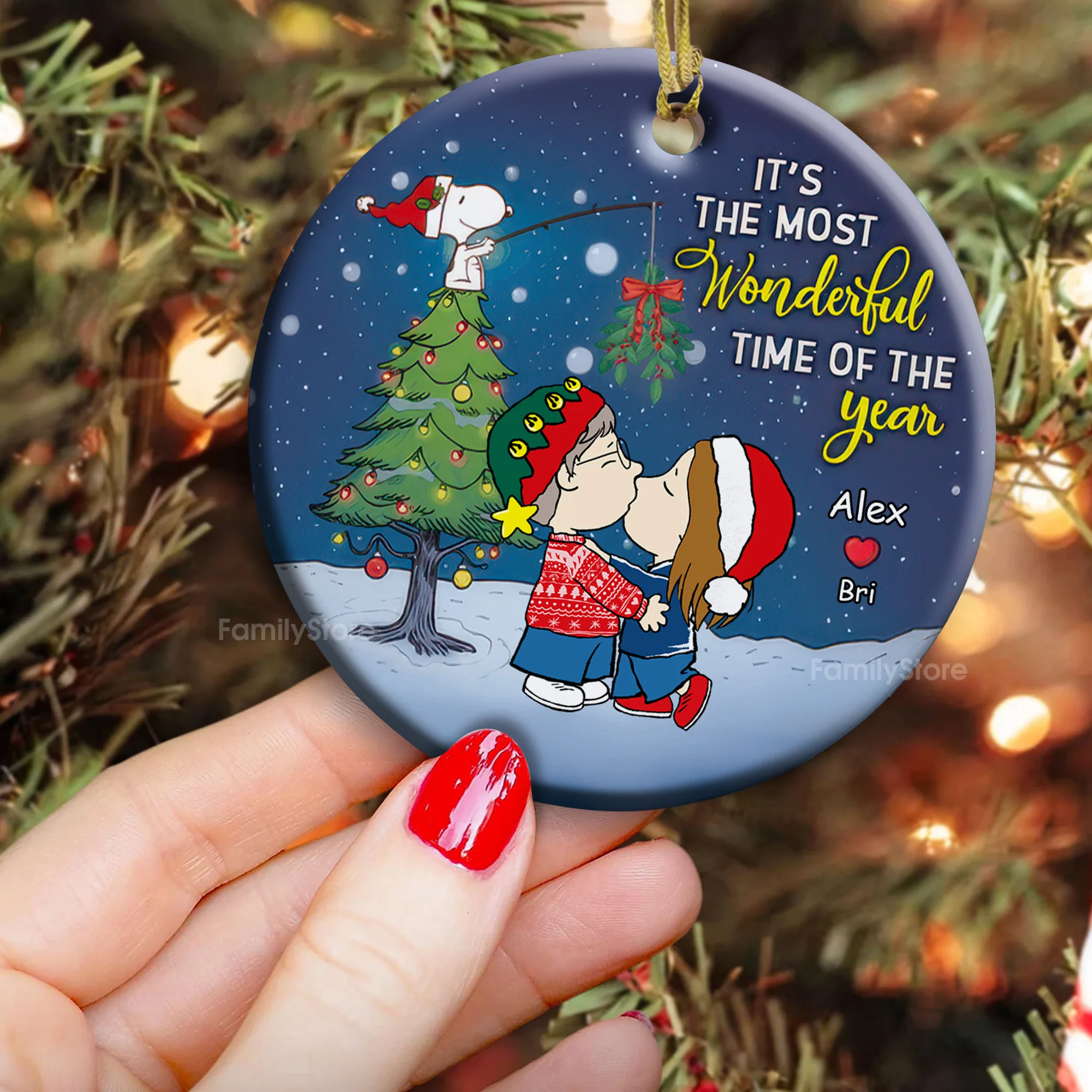 It's The Most Wonderful Time Of The Year Peanut Under The Mistletoe - Personalized Ceramic Ornament - Gift For Couple, Husband Wife - CL45 NH96 - Image 5