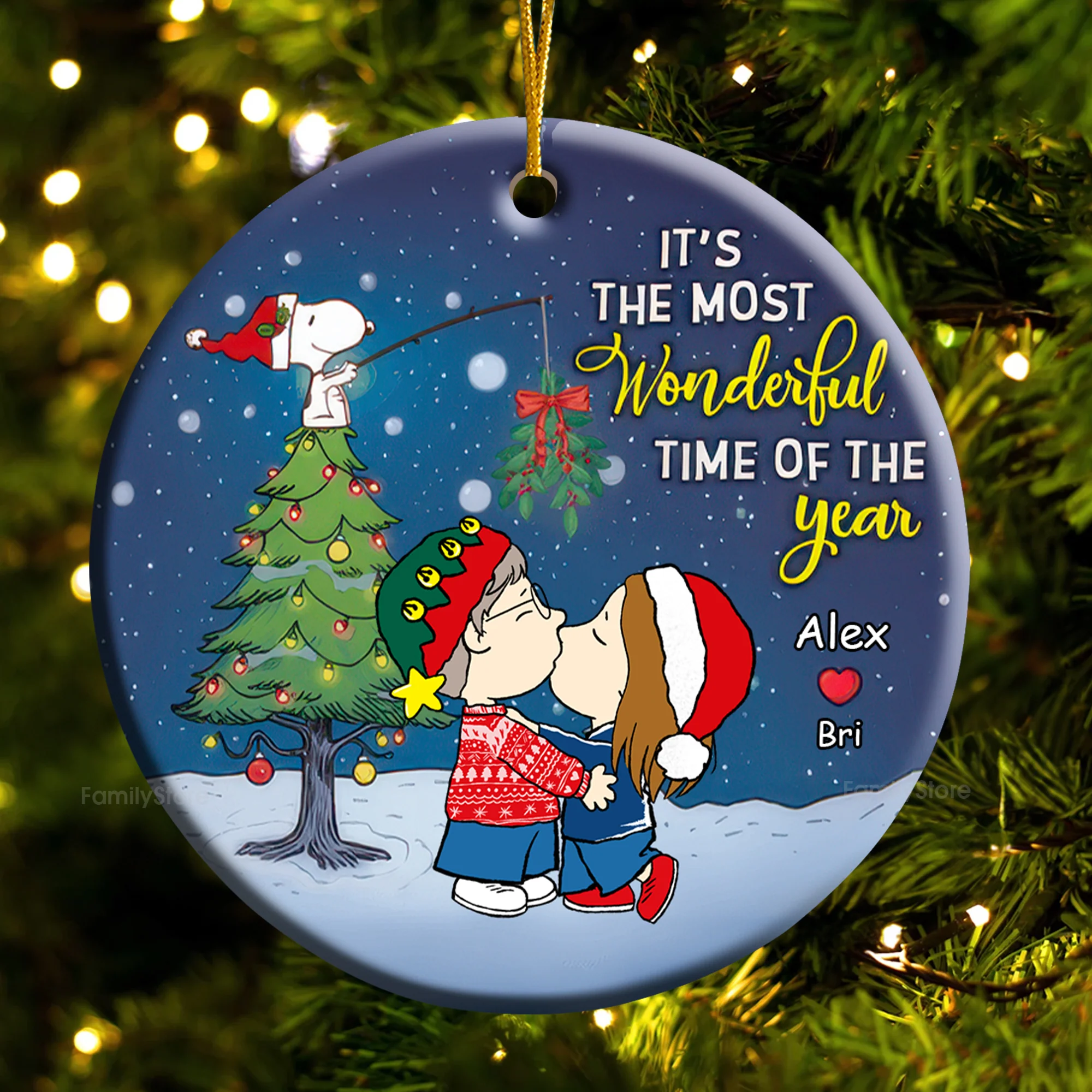 It's The Most Wonderful Time Of The Year Peanut Under The Mistletoe - Personalized Ceramic Ornament - Gift For Couple, Husband Wife - CL45 NH96 - Image 6