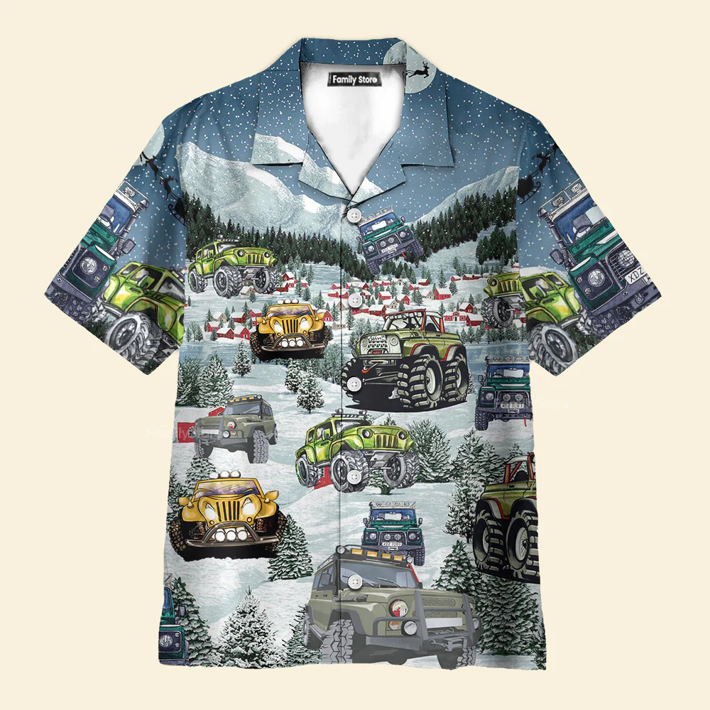 Jeep Snow Party Merry Christmas - Hawaiian Shirt - Image 3