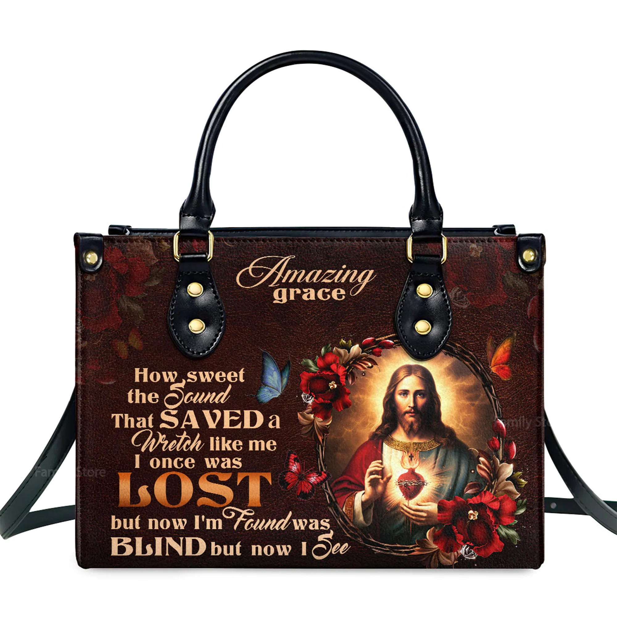 Jesus Amazing Grace - Thoughtful Gift For Christians - Personalized Leather Handbag With Handle - AT4081223 - Image 2