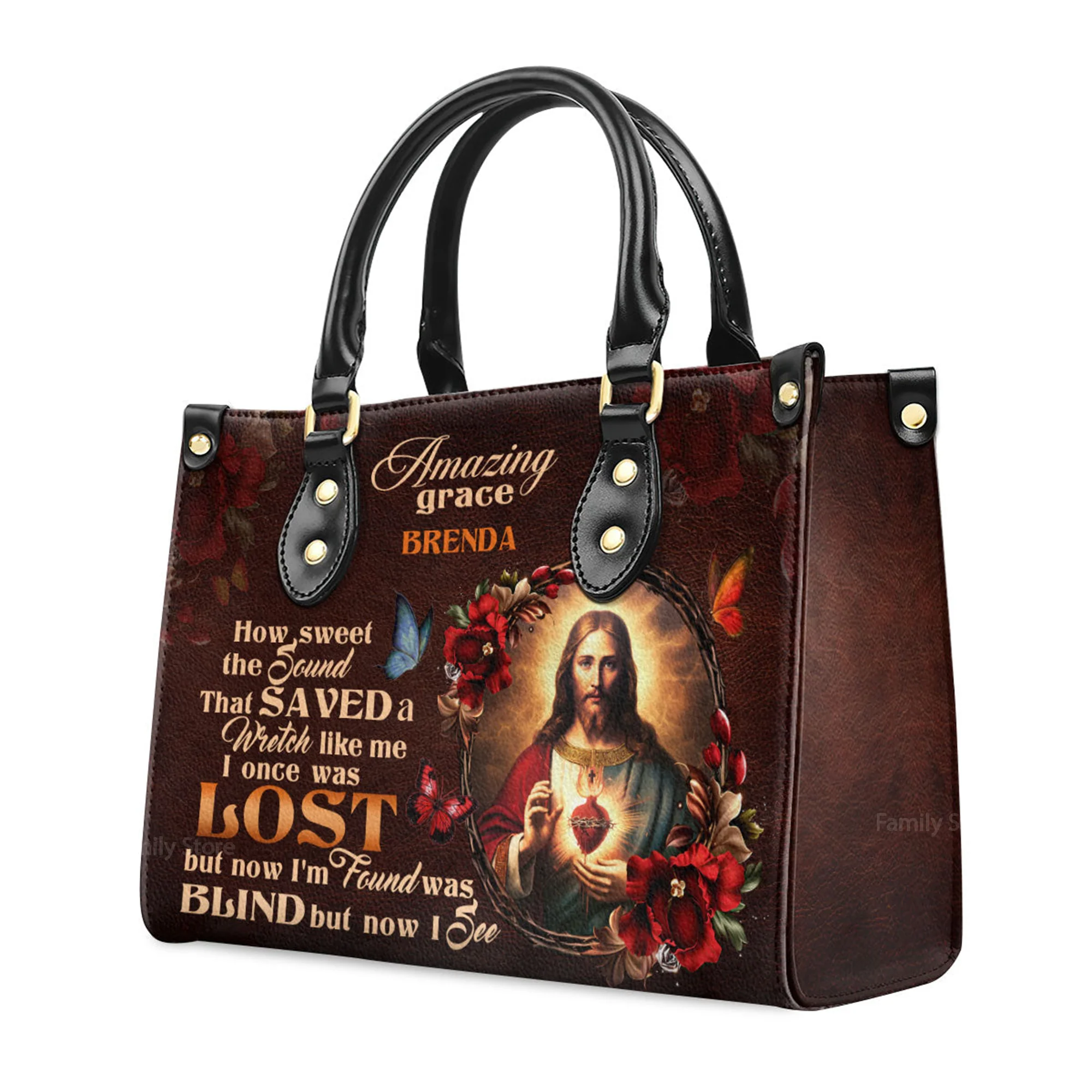 Jesus Amazing Grace - Thoughtful Gift For Christians - Personalized Leather Handbag With Handle - AT4081223 - Image 3