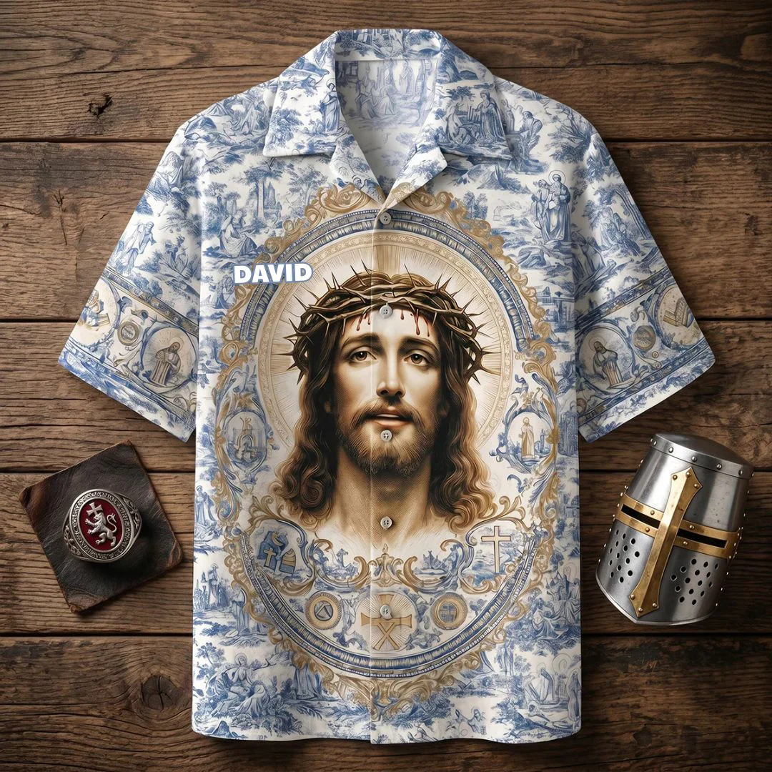 Jesus Christ Toile De Jouy - Personalized Hawaiian Shirt - Gift For Christian Jesus Christ Toile De Jouy - Personalized Hawaiian Shirt - Gift For Christian - Image 2