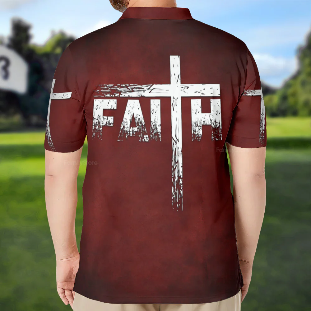 Jesus Faith Over Fear Red Polo For Men - Image 2