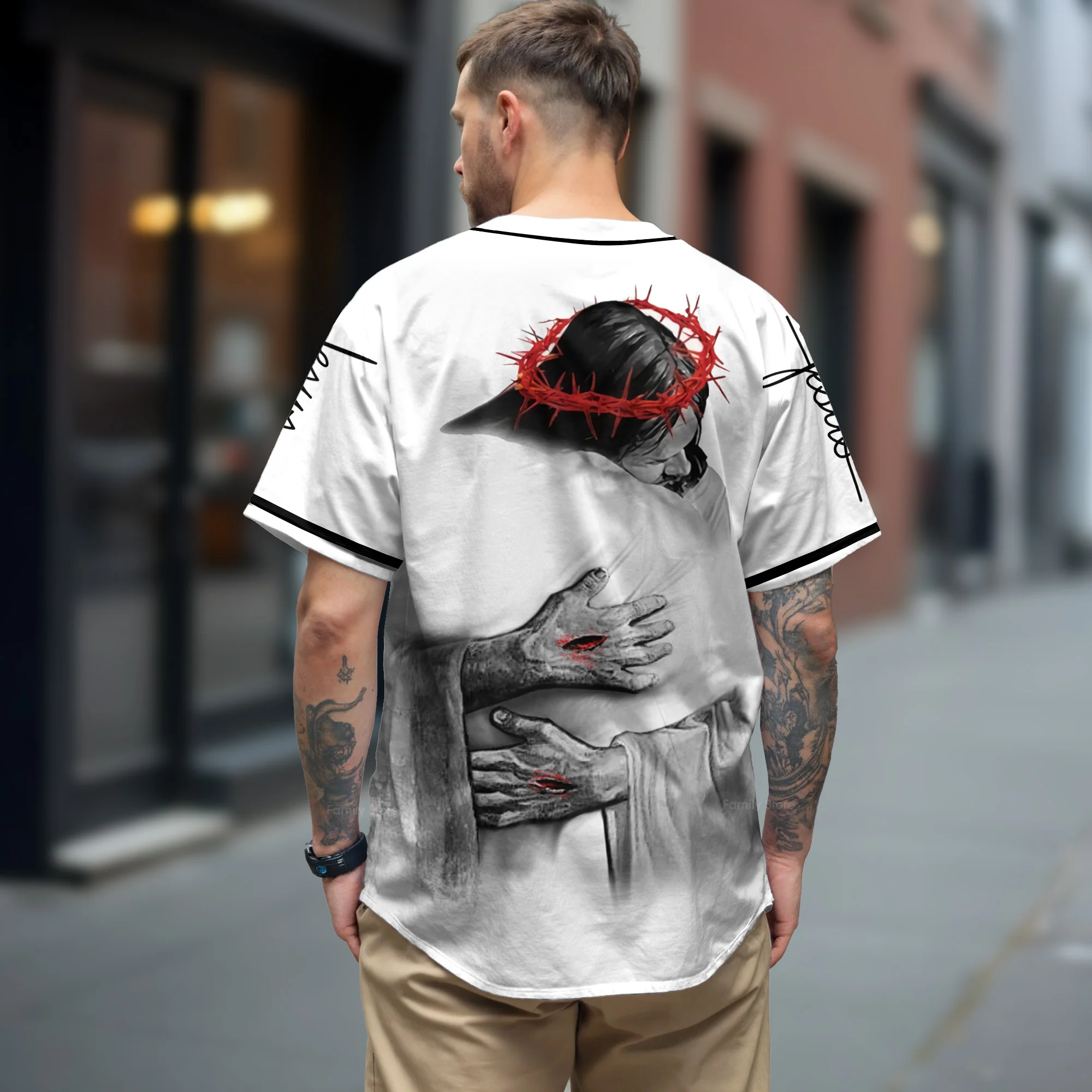 Jesus Hug Embracing Christ Baseball Tee Jersey Shirts - Image 3