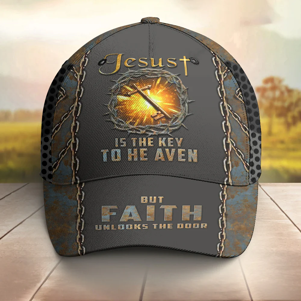 Jesus Is The Key To Heaven But Faith Unlocks The Door Hat Christian Gifts For Men - Image 2