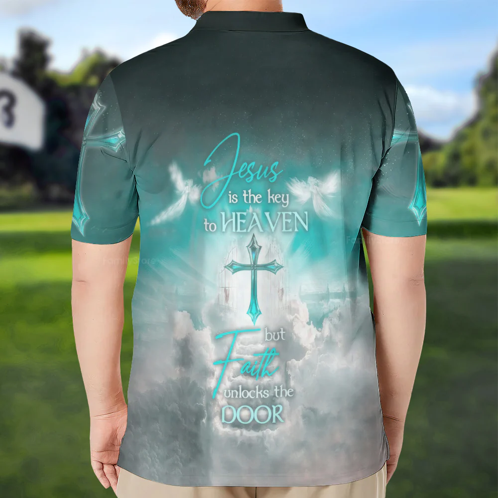 Jesus Is The Key To Heaven But Faith Unlocks The Door Polo For Men - Image 2