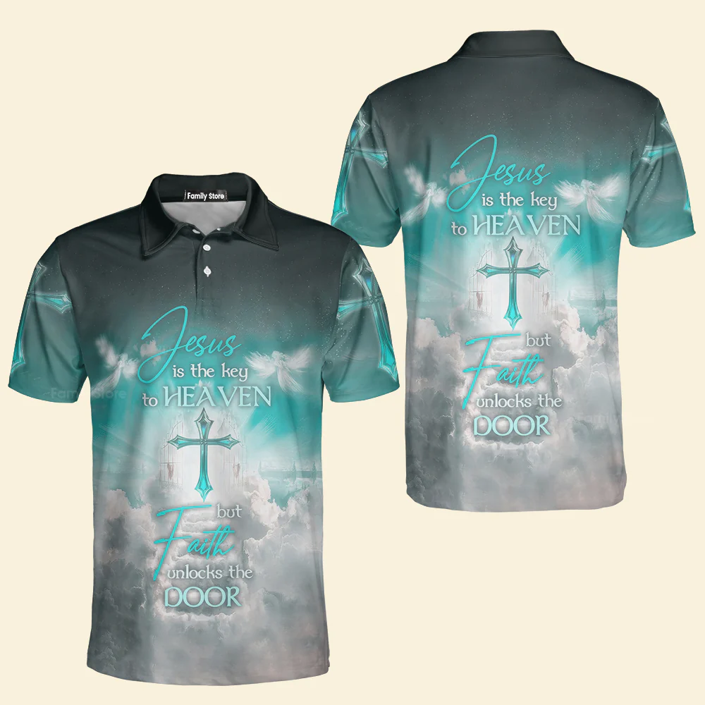 Jesus Is The Key To Heaven But Faith Unlocks The Door Polo For Men - Image 4