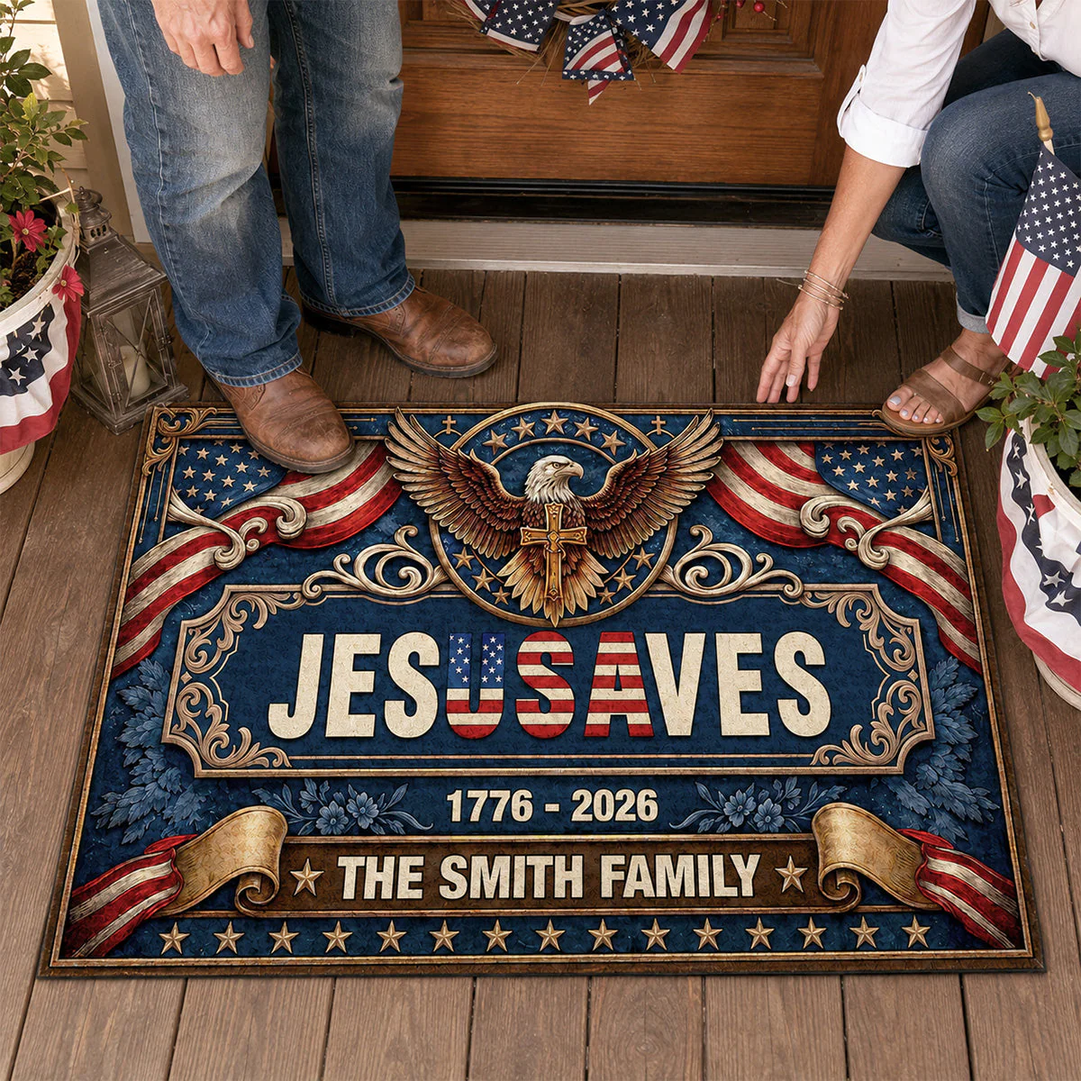 Jesus Saves Our Family - Personalized Doormat - Gift For Patriots - Image 4