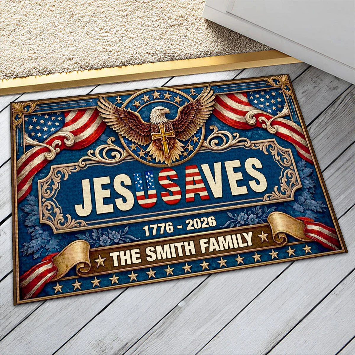 Jesus Saves Our Family - Personalized Doormat - Gift For Patriots - Image 6
