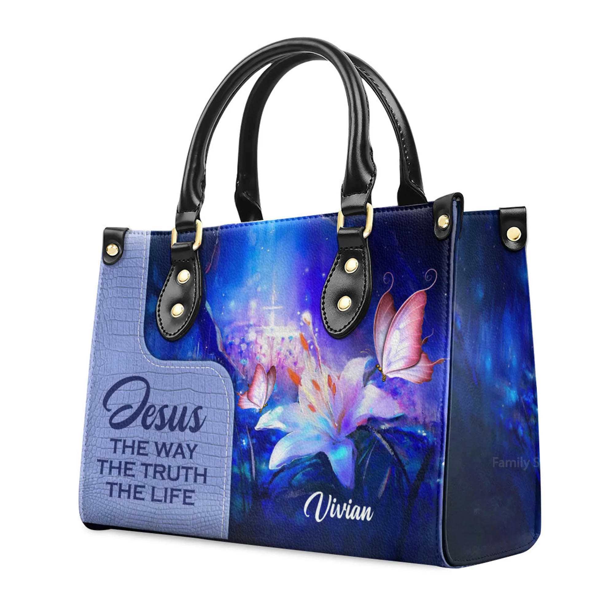 Jesus The Way The Truth The Life - Scripture Gifts For Women Of God - Personalized Leather Handbag With Handle - AT4080607 - Image 3
