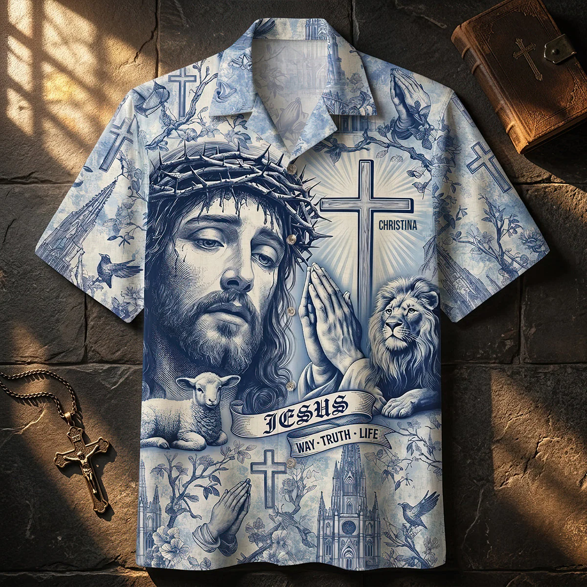 Jesus Way Truth Life Toile De Jouy - Personalized Hawaiian Shirt - Gift For Christian - Image 2