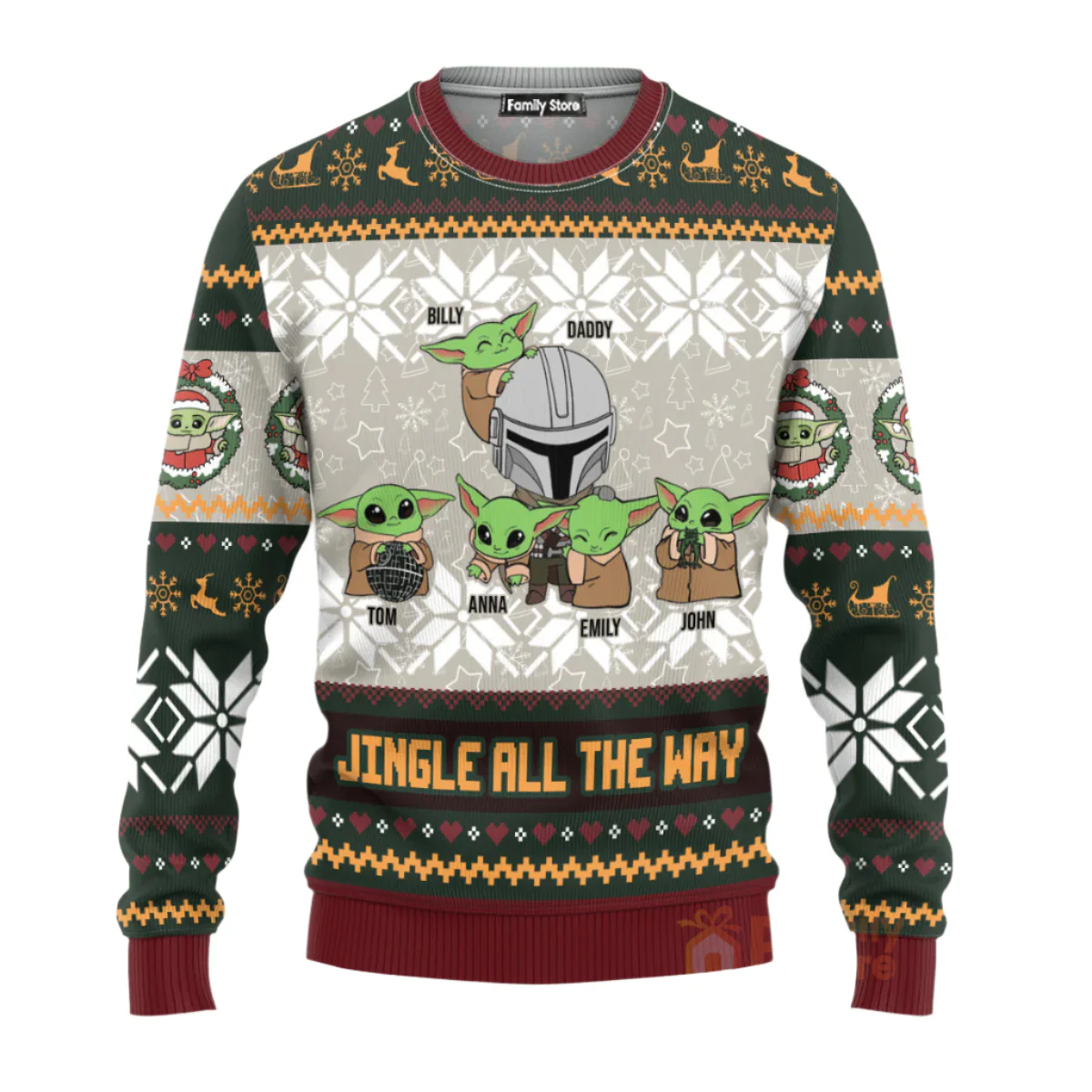 Jingle Bell Jingle All The Way Baby Yoda - Personalized Ugly Sweatshirt - Gift for Dad, Grandpa, Husband NA94