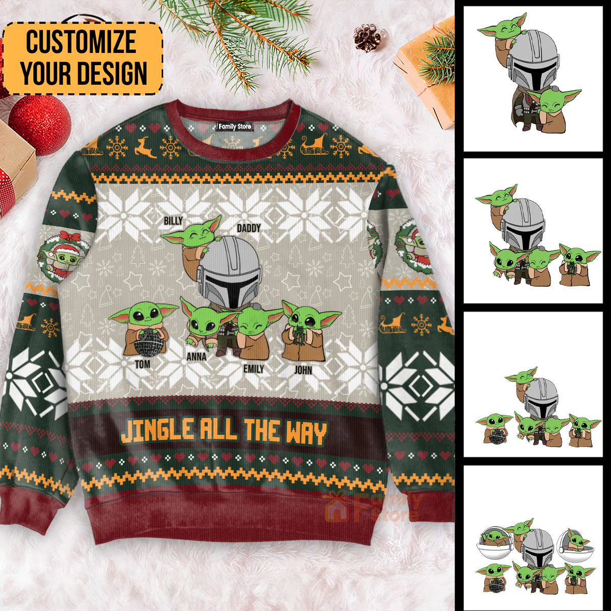 Jingle Bell Jingle All The Way Baby Yoda - Personalized Ugly Sweatshirt - Gift for Dad, Grandpa, Husband NA94 - Image 3
