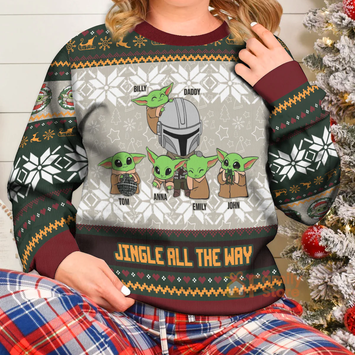 Jingle Bell Jingle All The Way Baby Yoda - Personalized Ugly Sweatshirt - Gift for Dad, Grandpa, Husband NA94 - Image 4