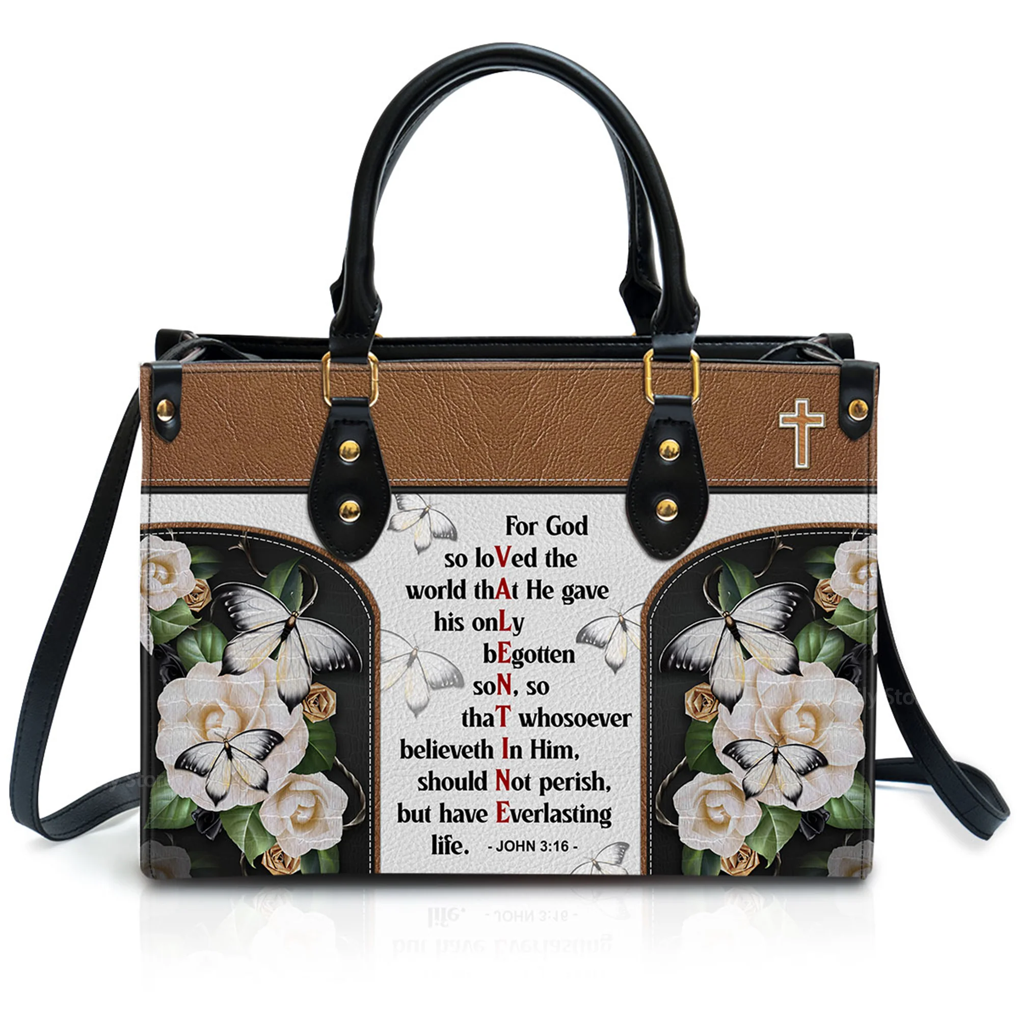 John 316 For God So Loved The World - Thoughtful Gift For Christians - Personalized Leather Handbag With Handle - AT4080921 - Image 2