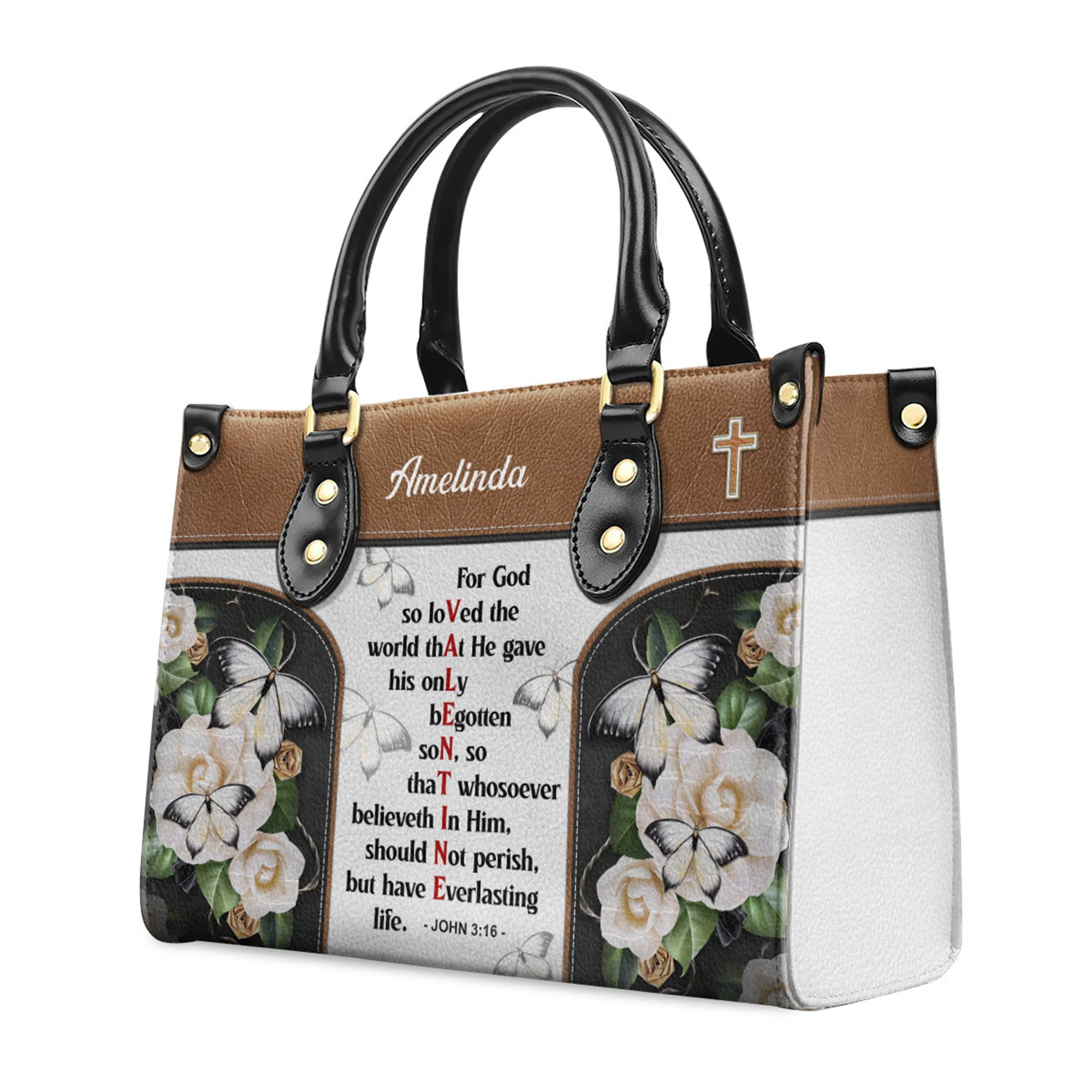 John 316 For God So Loved The World - Thoughtful Gift For Christians - Personalized Leather Handbag With Handle - AT4080921 - Image 3