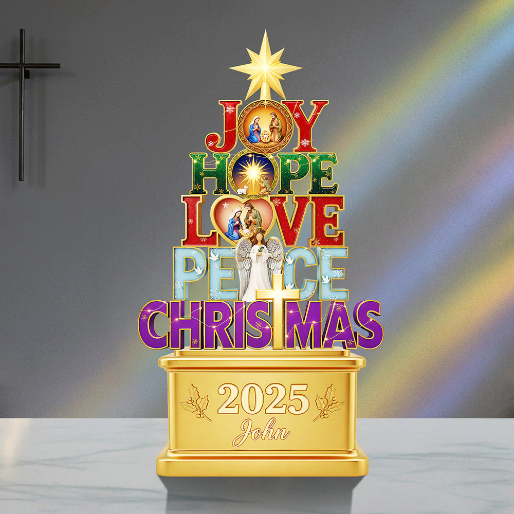 Joy Hope Love Peace Christmas - Personalized Acrylic Plaque - Gifts For Christians HH01