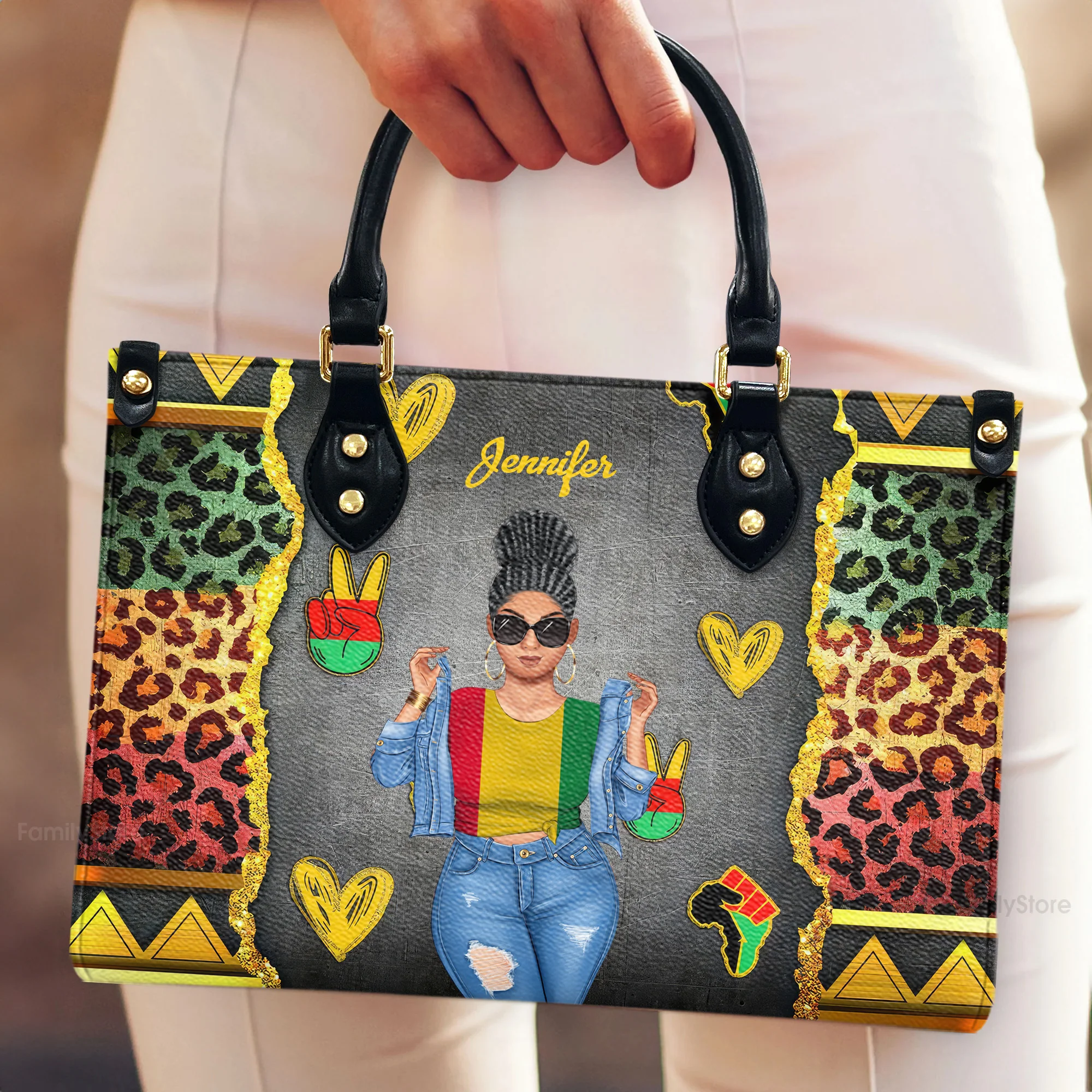Juneteenth 1865 Freedom Quotes - Personalized Leather Handbag - Gift for Black Women and African Americans | GR3 - Image 4
