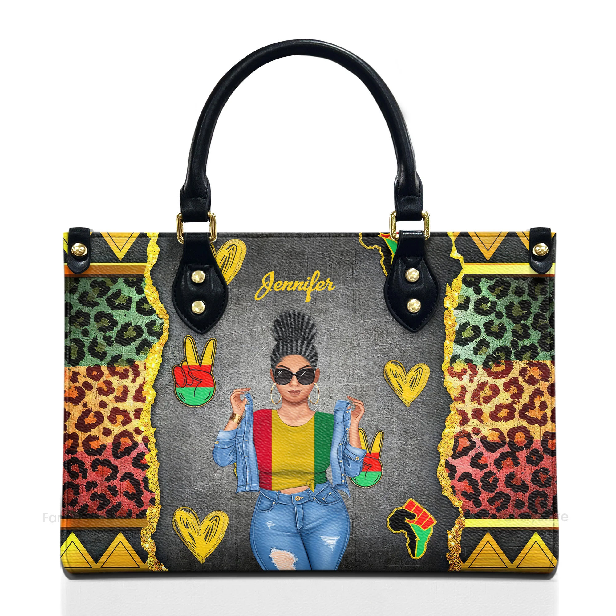 Juneteenth 1865 Freedom Quotes - Personalized Leather Handbag - Gift for Black Women and African Americans | GR3 - Image 5