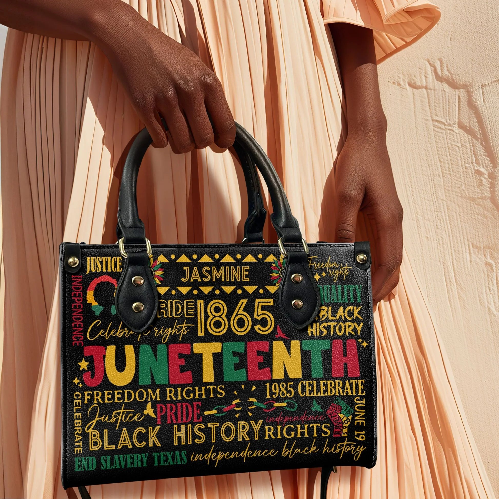 Juneteenth Black History Celebration - Pan African Pride Custom Leather Handbag - Gift For Her HD95 - Image 3