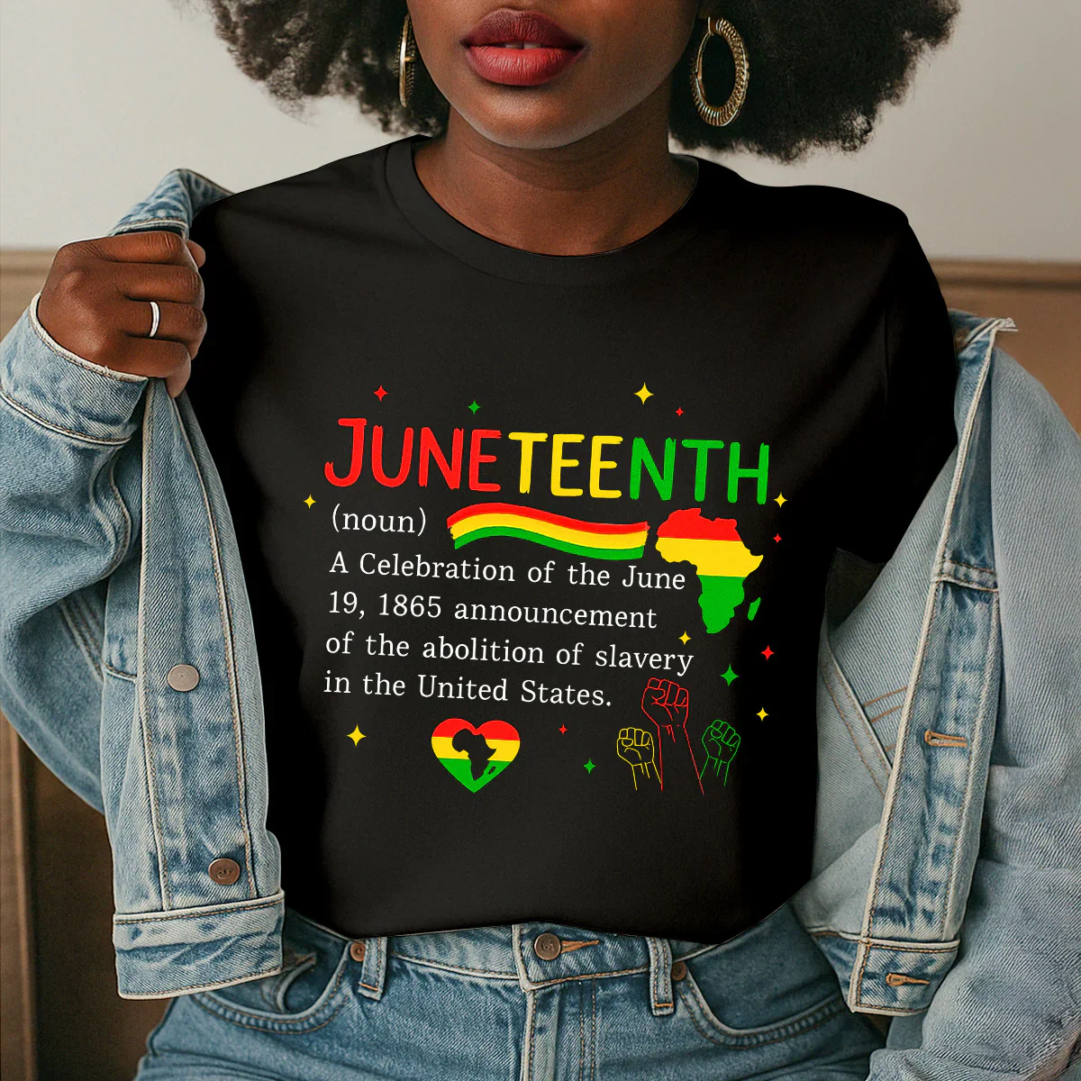 Juneteenth Definition Black History - African Map & Fist T-Shirt - 2D Unisex Tee Shirt | HD95 - Image 2