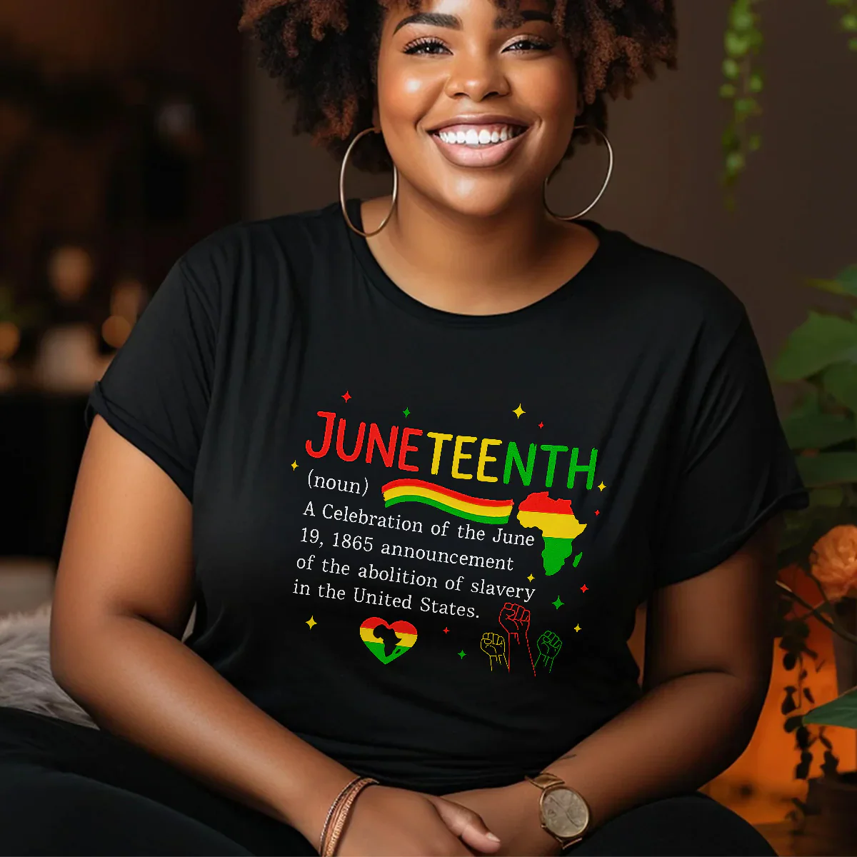 Juneteenth Definition Black History - African Map & Fist T-Shirt - 2D Unisex Tee Shirt | HD95 - Image 3