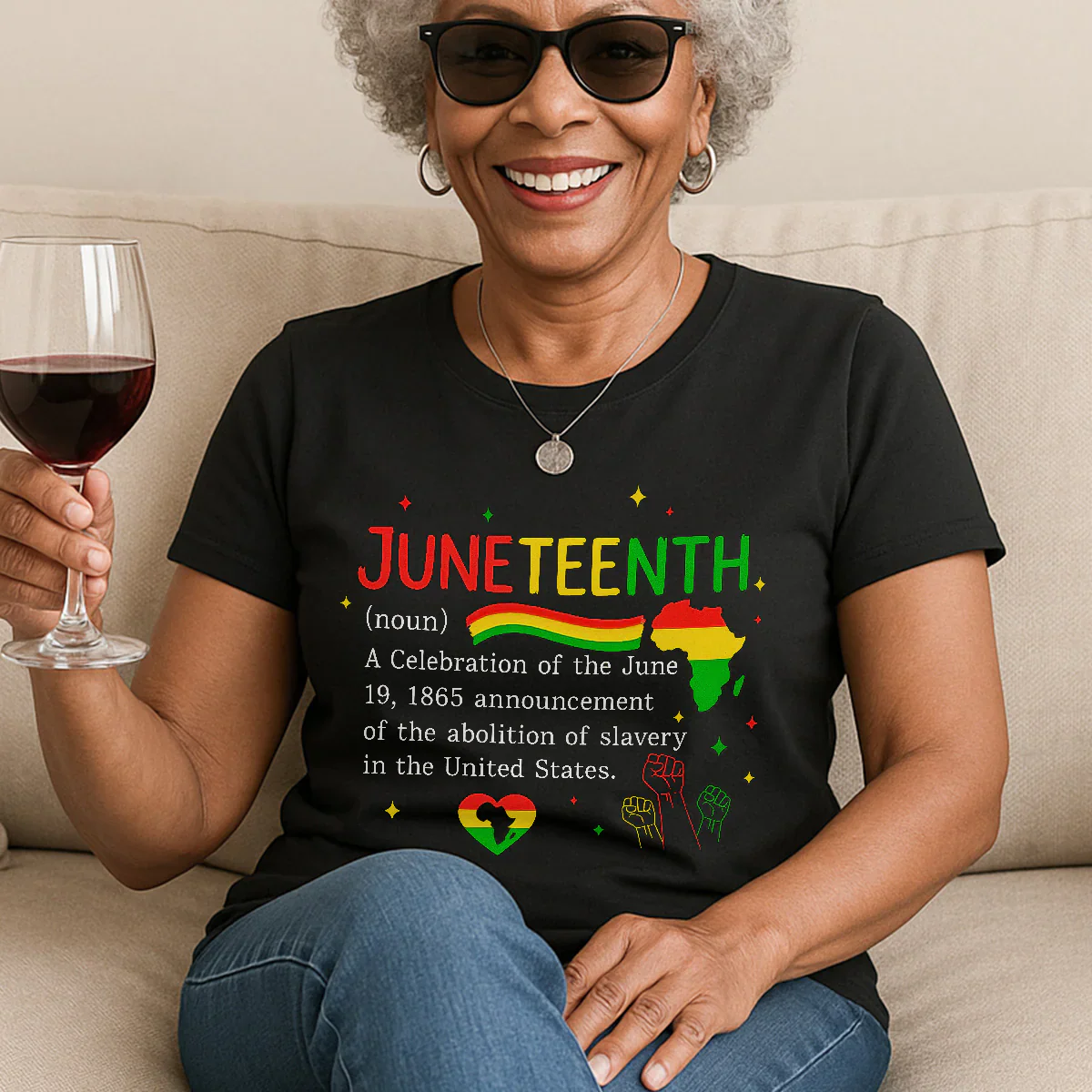 Juneteenth Definition Black History - African Map & Fist T-Shirt - 2D Unisex Tee Shirt | HD95 - Image 4