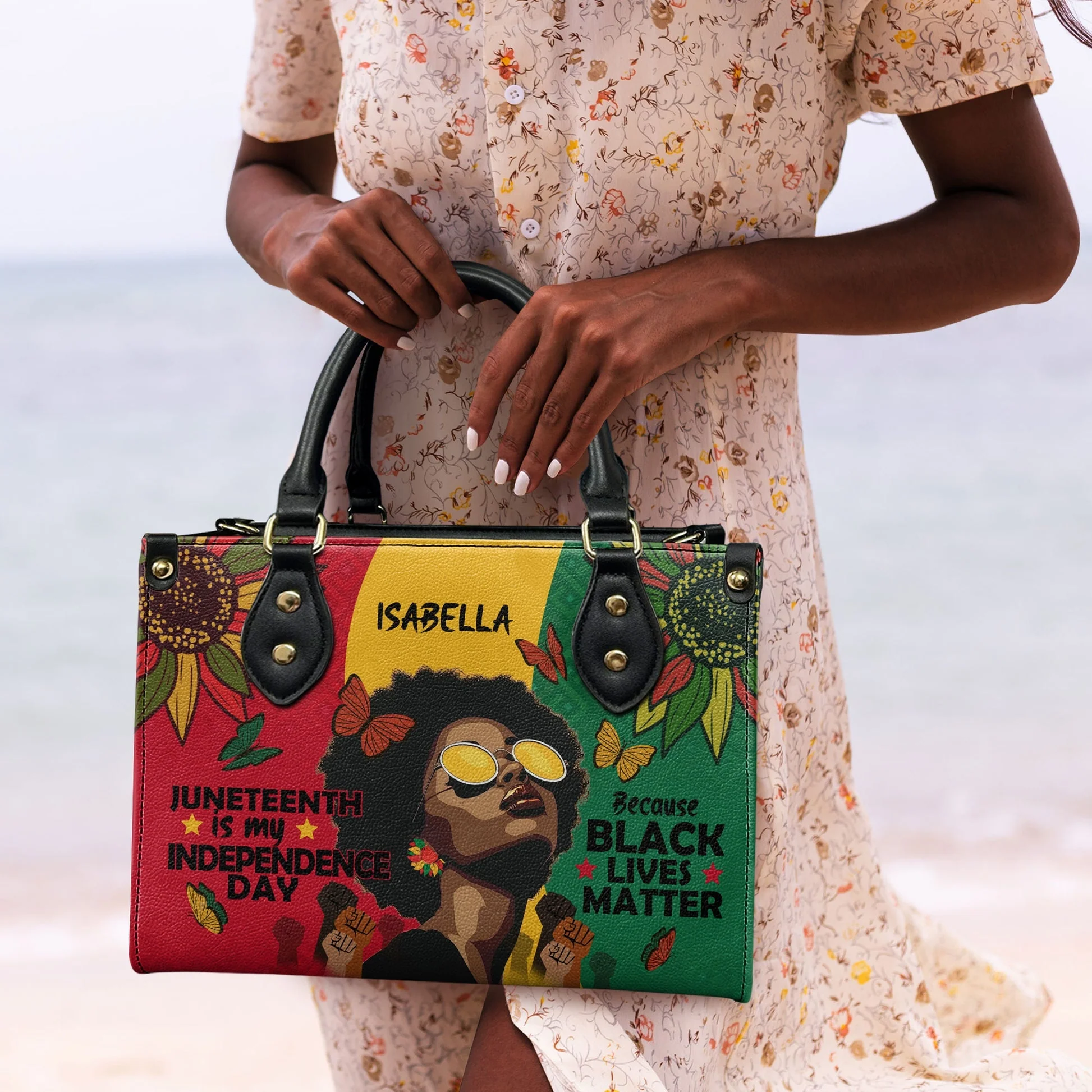 Juneteenth Independence Day - Custom Name Leather Handbag – Black Lives Matter Pride Gift For Her HD95 - Image 2