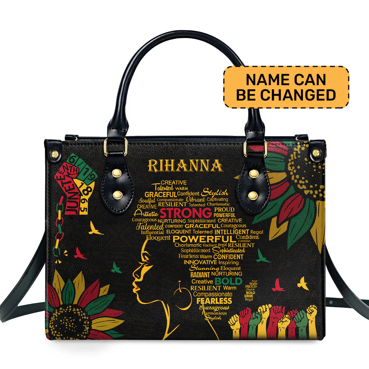 Juneteenth Strong Powerful Afro Queen - Custom Name Leather Handbag - Black Heritage Gift For Her HD95