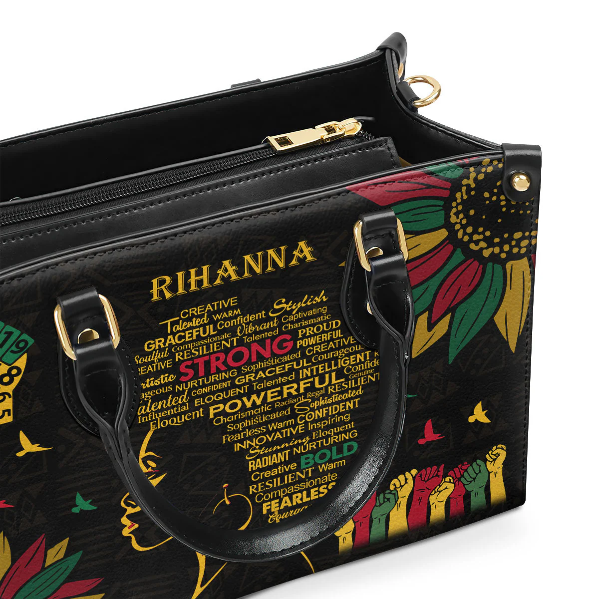 Juneteenth Strong Powerful Afro Queen - Custom Name Leather Handbag - Black Heritage Gift For Her HD95 - Image 3