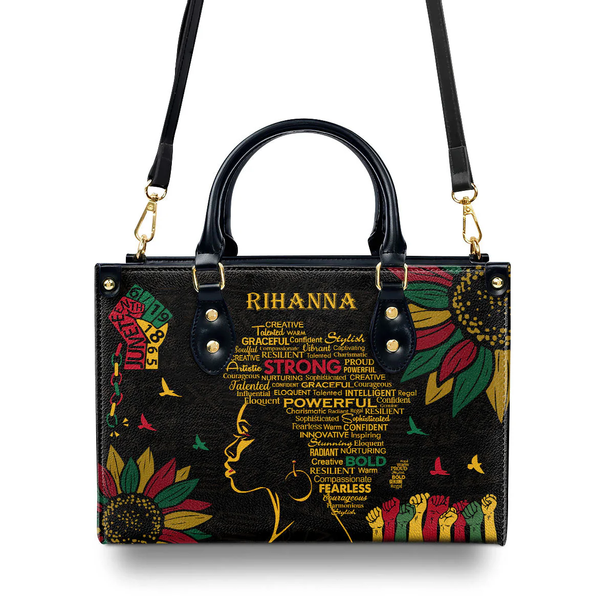 Juneteenth Strong Powerful Afro Queen - Custom Name Leather Handbag - Black Heritage Gift For Her HD95 - Image 4