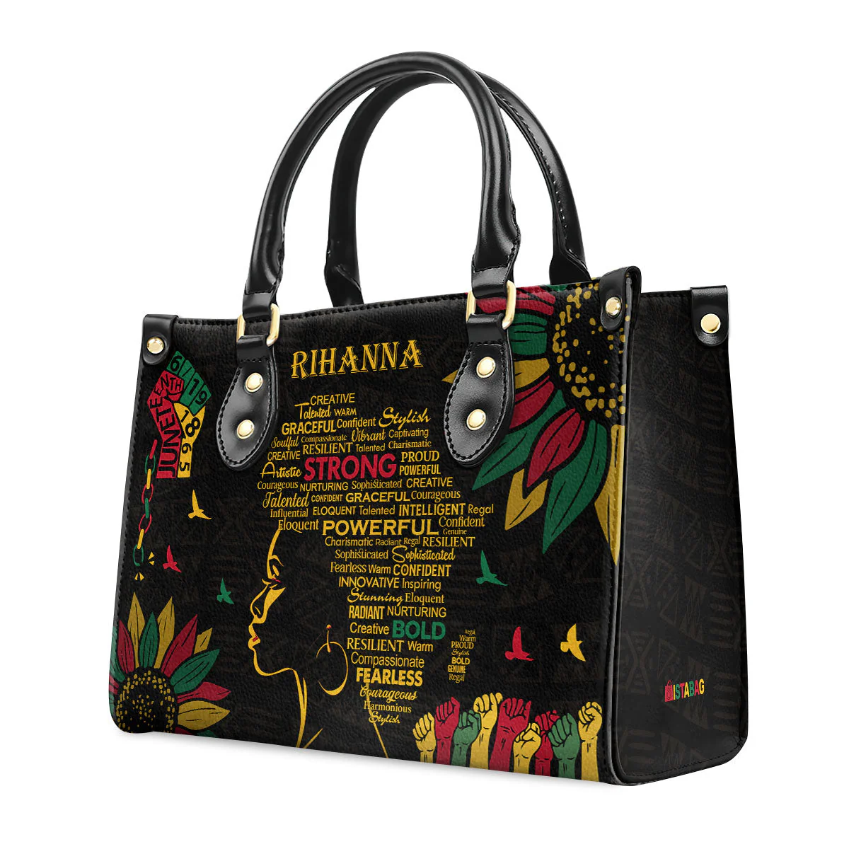 Juneteenth Strong Powerful Afro Queen - Custom Name Leather Handbag - Black Heritage Gift For Her HD95 - Image 5