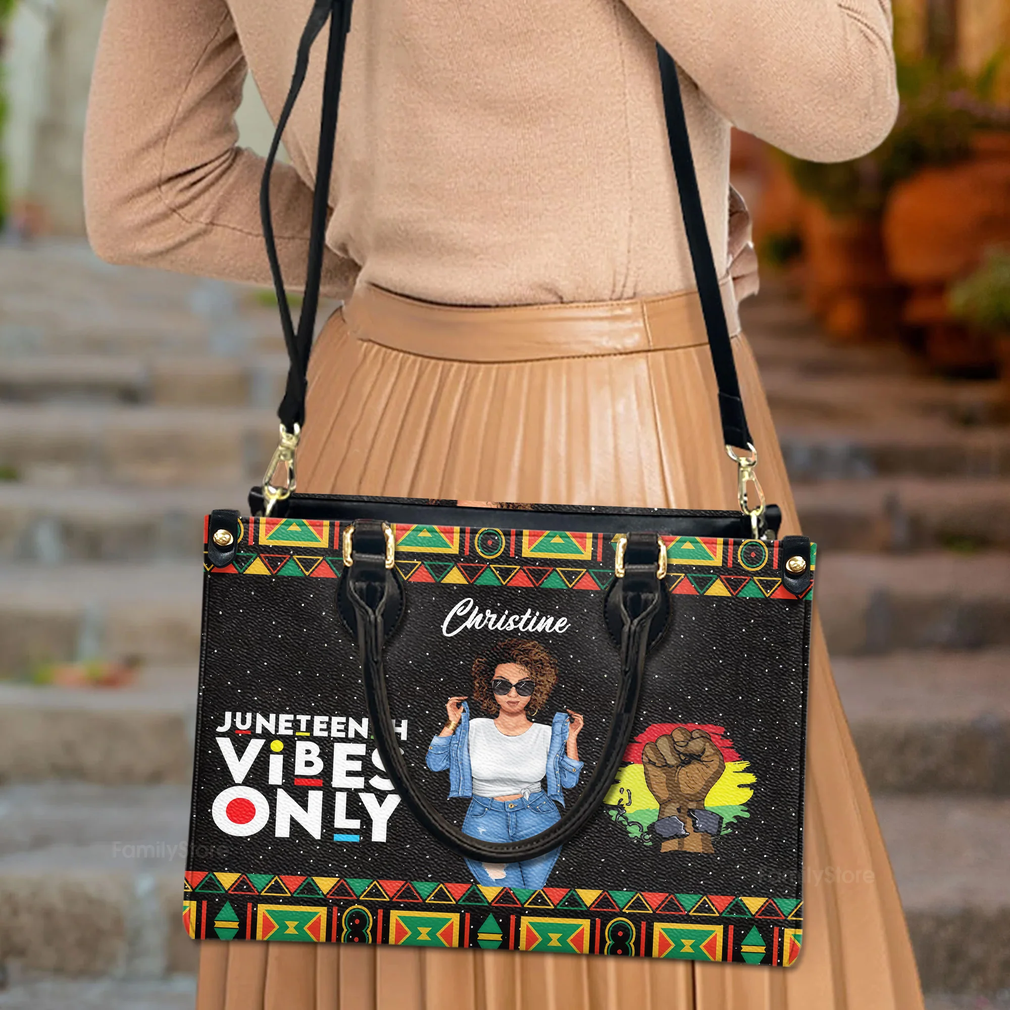 Juneteenth Vibes Only Melanin Black Woman - Personalized Leather Bag - Birthday Gift For Black Woman, Mother, Friend, Sister | GR3 - Image 3