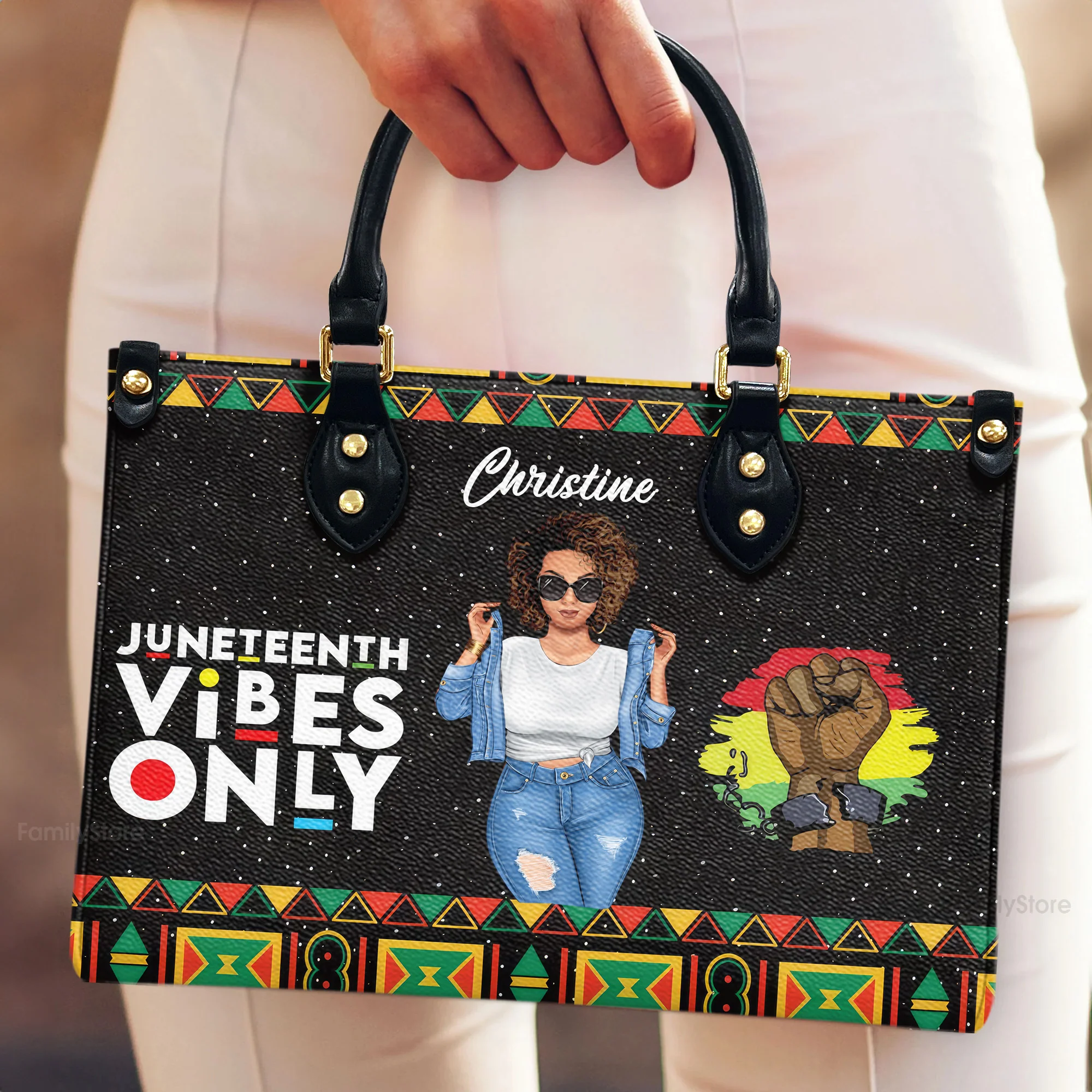 Juneteenth Vibes Only Melanin Black Woman - Personalized Leather Bag - Birthday Gift For Black Woman, Mother, Friend, Sister | GR3 - Image 4