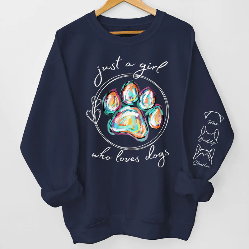 Just A Girl Loves Dogs - Personalized Sweatshirt With Design On Sleeve - Gift For Pet Owners, Pet Lovers , Cat Lovers, Dog Lovers | Custom Sleeve NH96 - Image 2