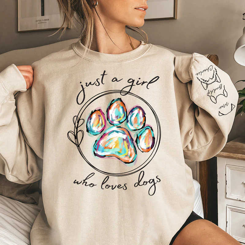 Just A Girl Loves Dogs - Personalized Sweatshirt With Design On Sleeve - Gift For Pet Owners, Pet Lovers , Cat Lovers, Dog Lovers | Custom Sleeve NH96 - Image 3