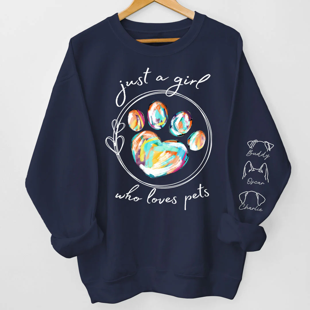 Just A Girl Loves Dogs - Personalized Sweatshirt With Design On Sleeve - Gift For Pet Owners, Pet Lovers , Cat Lovers, Dog Lovers | Custom Sleeve NH96 - Image 4