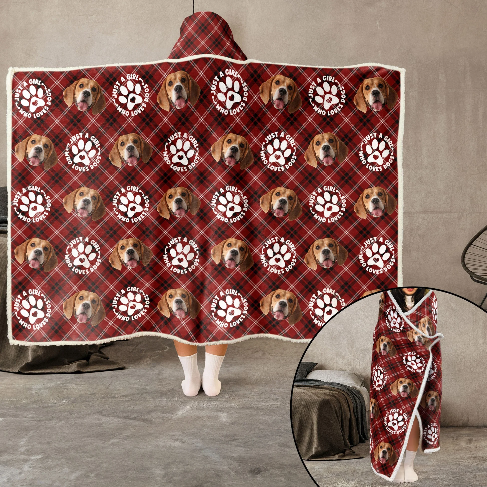 Just A Girl Loves Dogs - Personalized Wearable Hooded Blanket - Gift For Pet Lovers | NA94 - Image 2