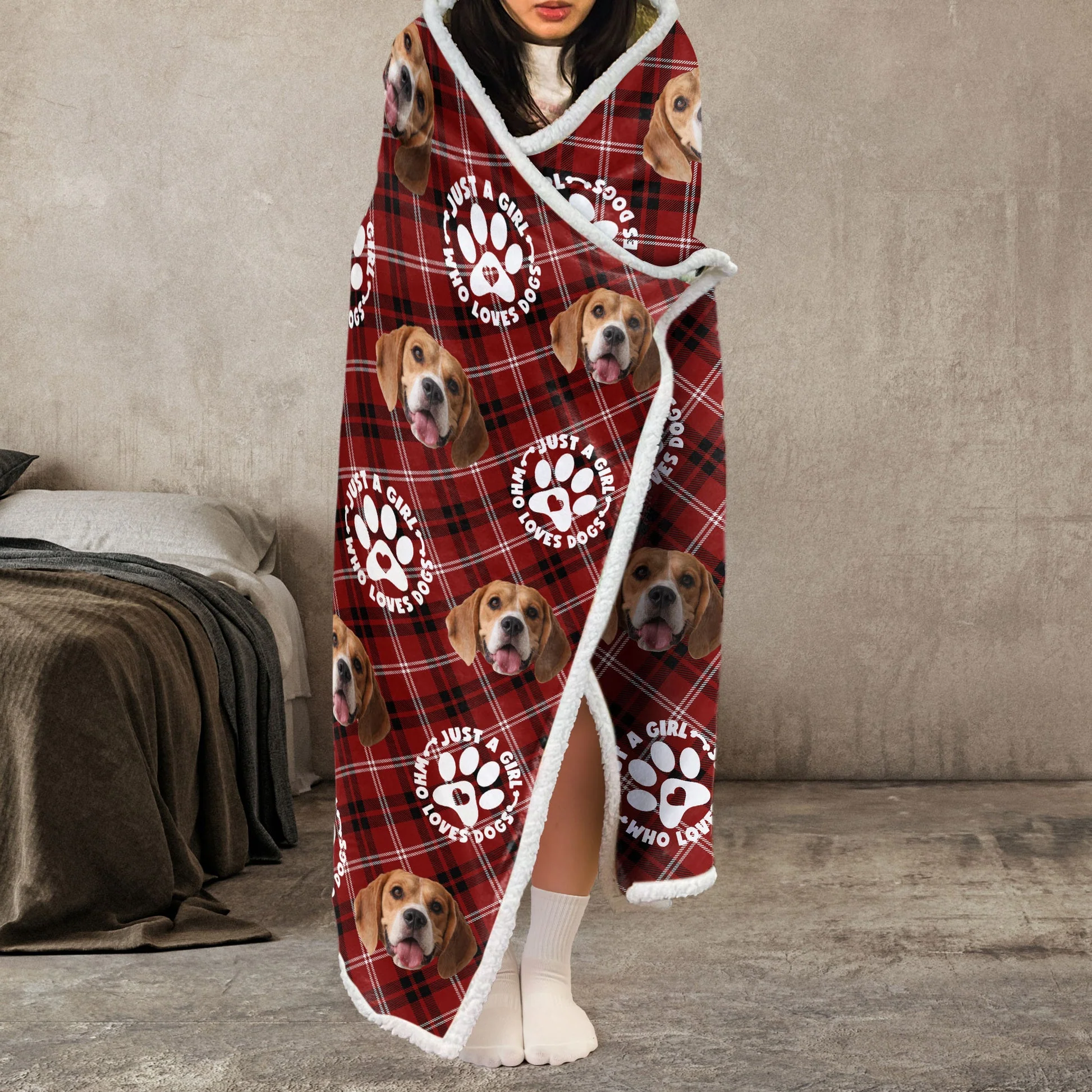 Just A Girl Loves Dogs - Personalized Wearable Hooded Blanket - Gift For Pet Lovers | NA94 - Image 4